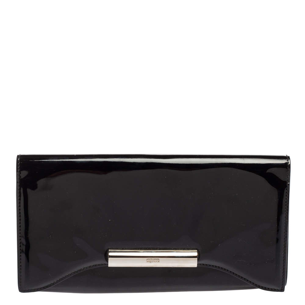 Pre Owned Alexander McQueen Black Patent Leather Flap Clutch