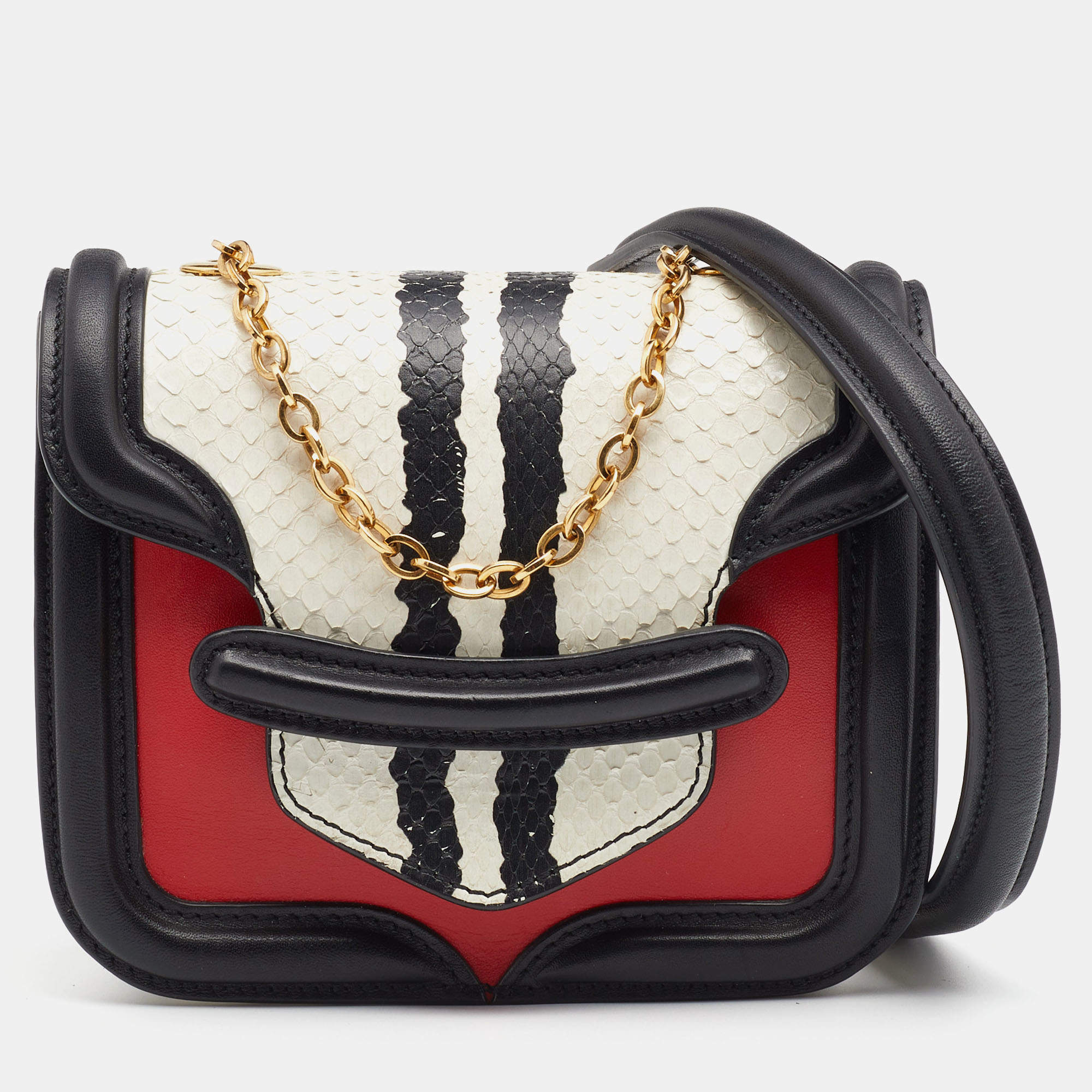 Pre Owned Alexander McQueen Multicolor Python and Calf Hair Mini Heroine Crossbody Bag