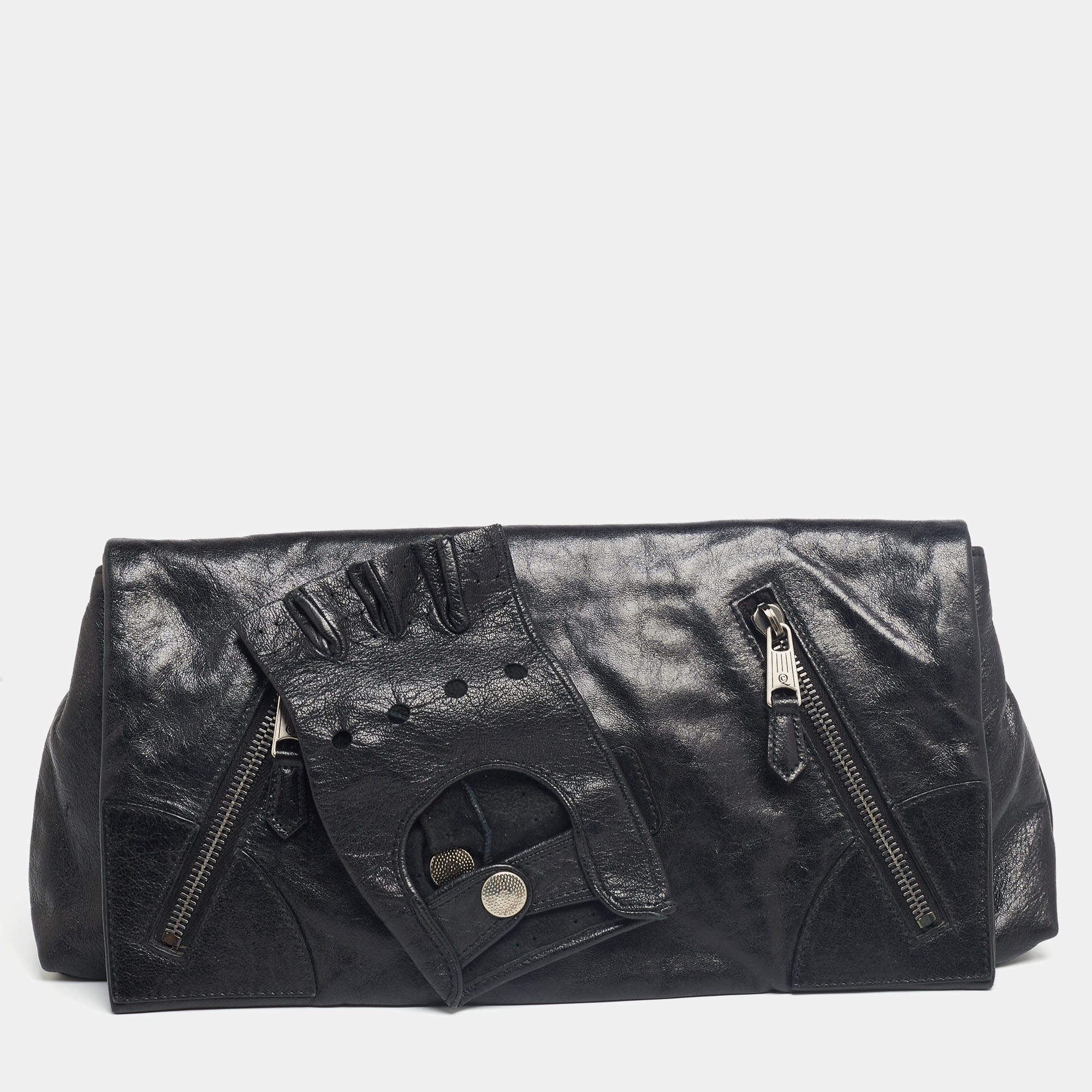 Pre Owned Alexander McQueen Black Leather Faithful Glove Clutch