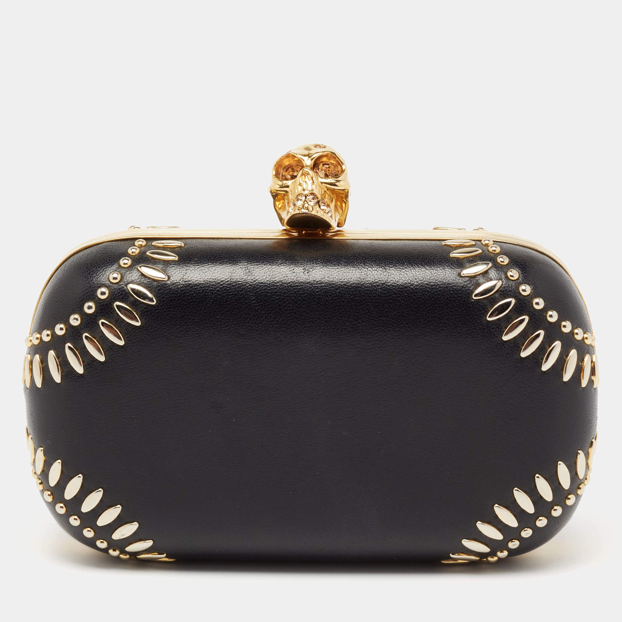 Alexander McQueen Black Studded Leather Skull Lock Clutch