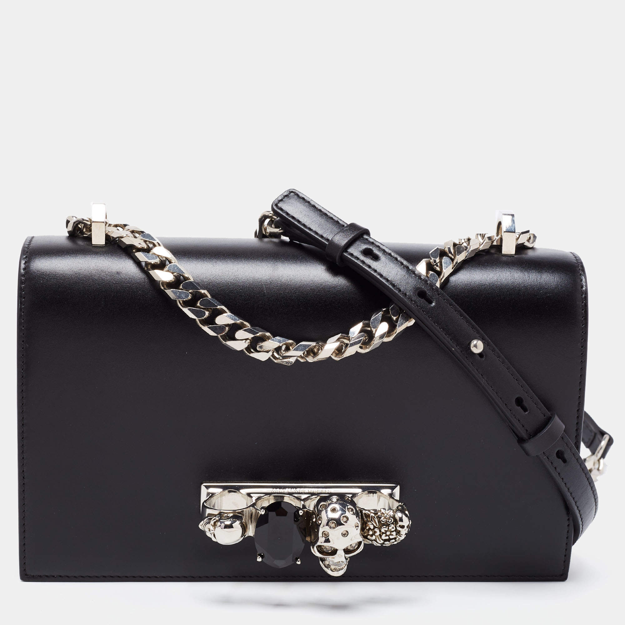 Pre Owned Alexander McQueen Black Leather Knuckle Duster Shoulder Bag