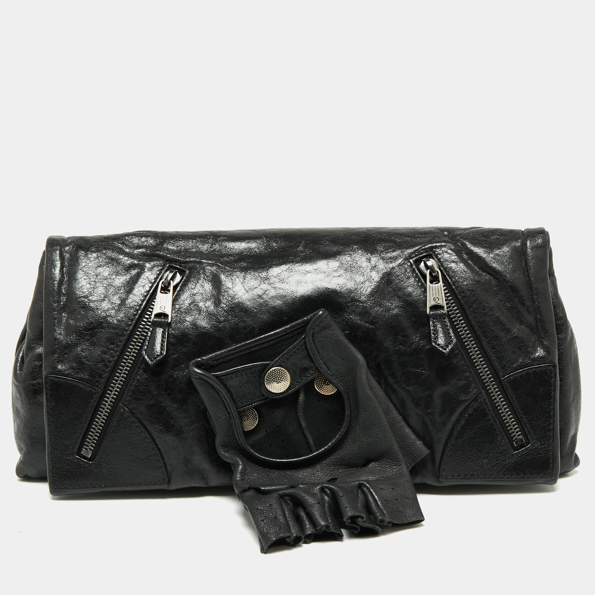 Pre Owned Alexander McQueen Black Leather Faithful Glove Clutch