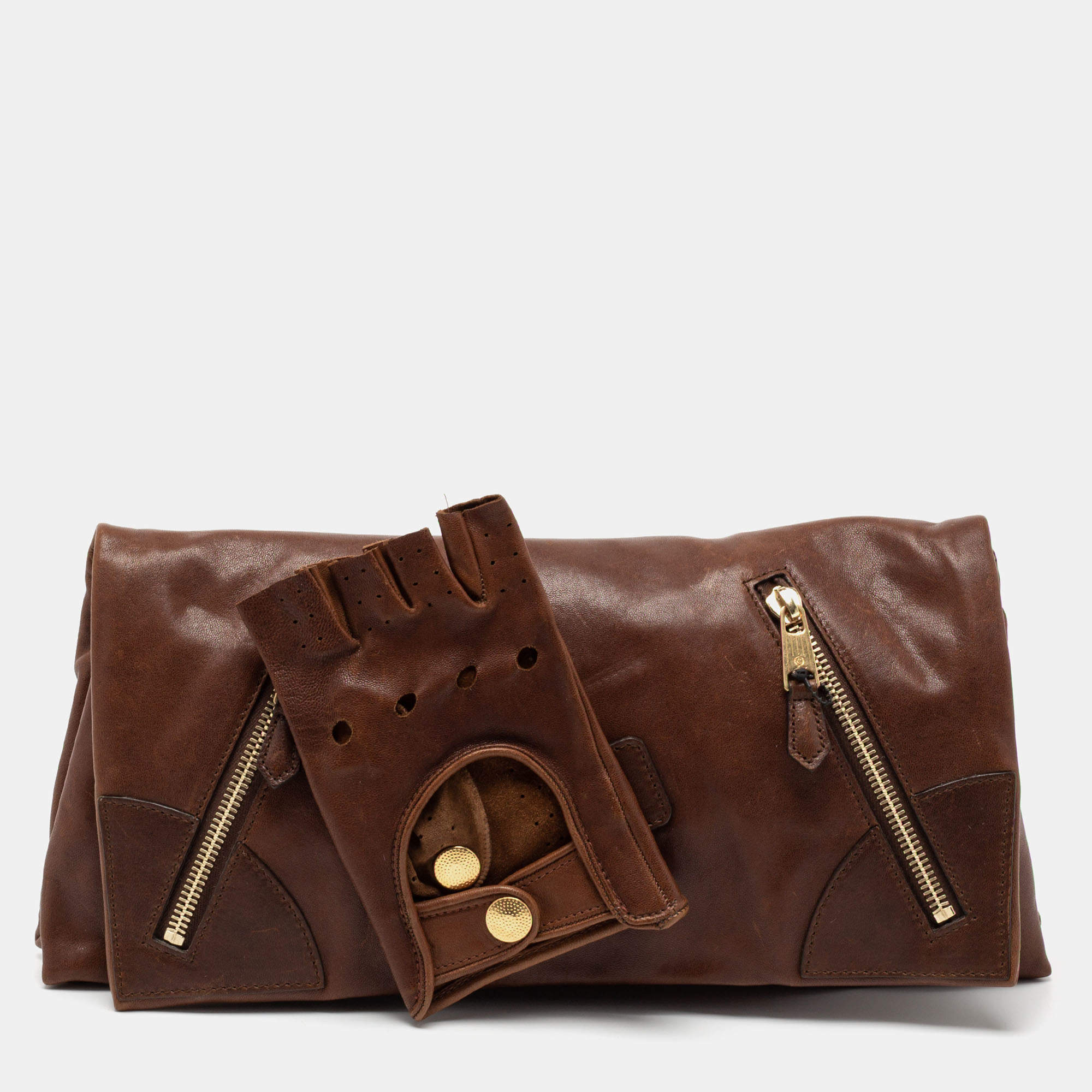 Pre Owned Alexander McQueen Brown Leather Faithful Glove Clutch