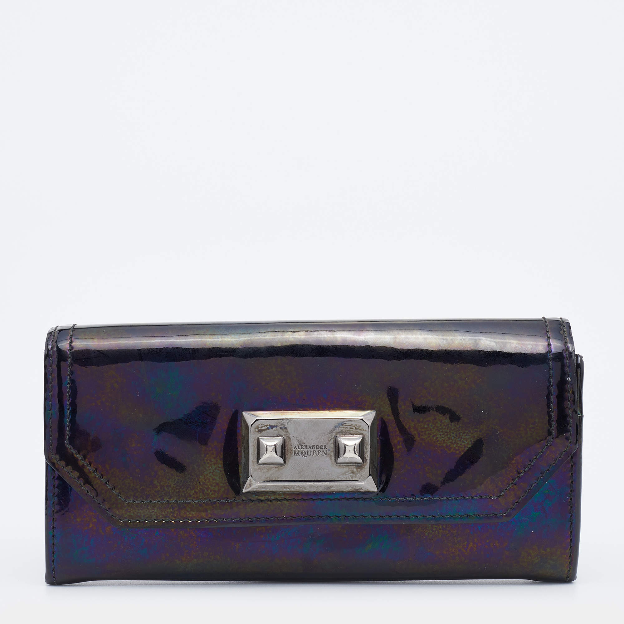 Alexander McQueen Multicolor Holographic Patent Leather Flap Continental Wallet