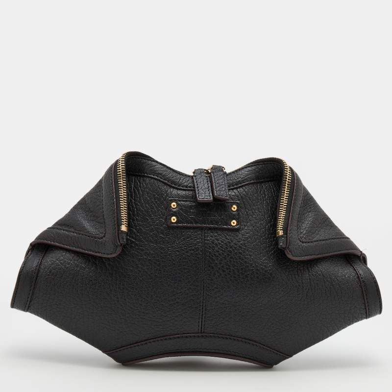 Pre Owned Alexander McQueen Black Leather De Manta Clutch