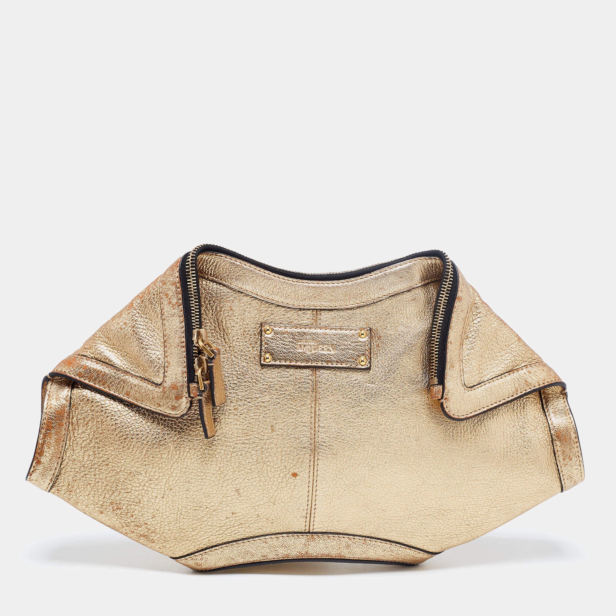 Pre Owned Alexander McQueen Gold Leather De Manta Clutch