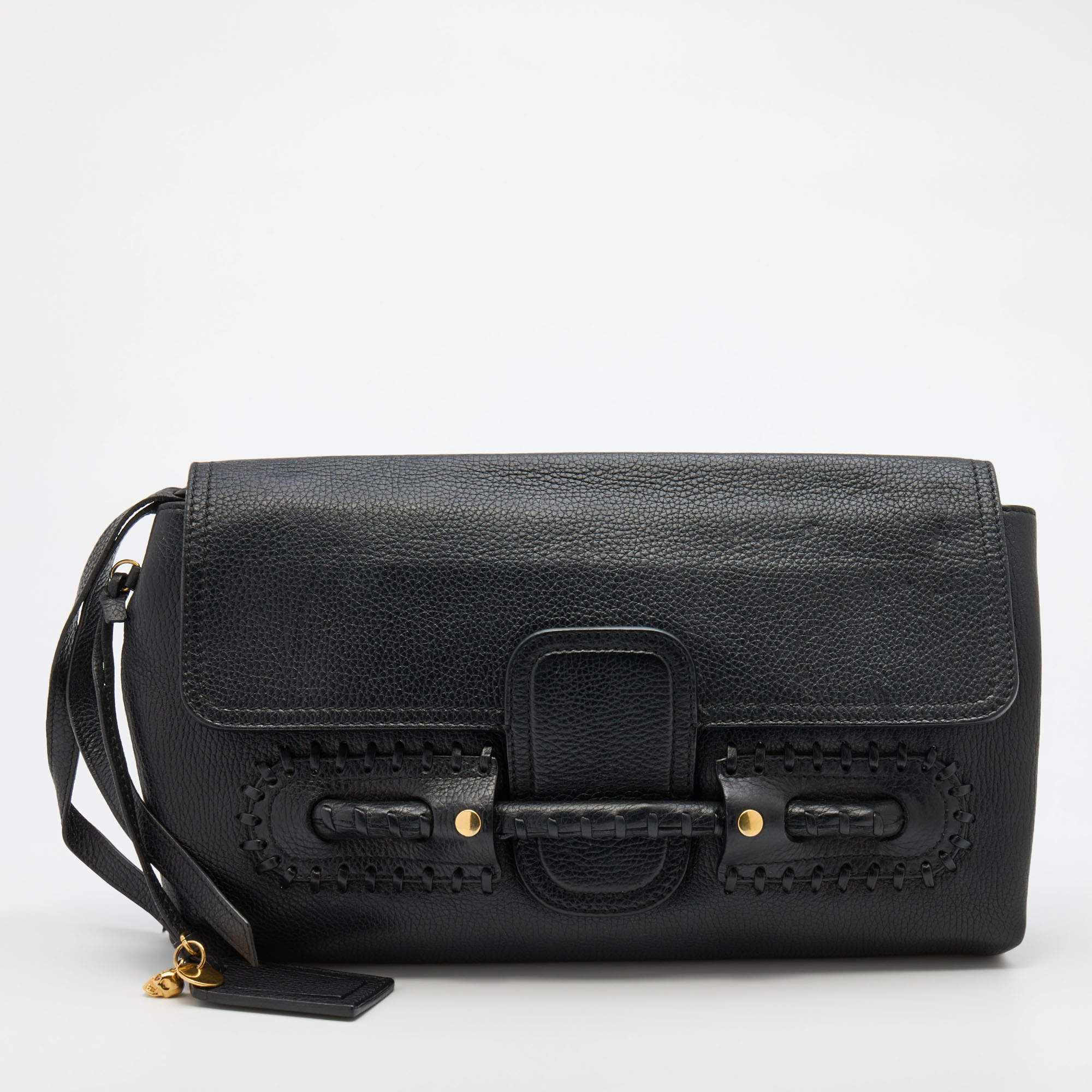 Pre Owned Alexander McQueen Black Leather Flap Clutch