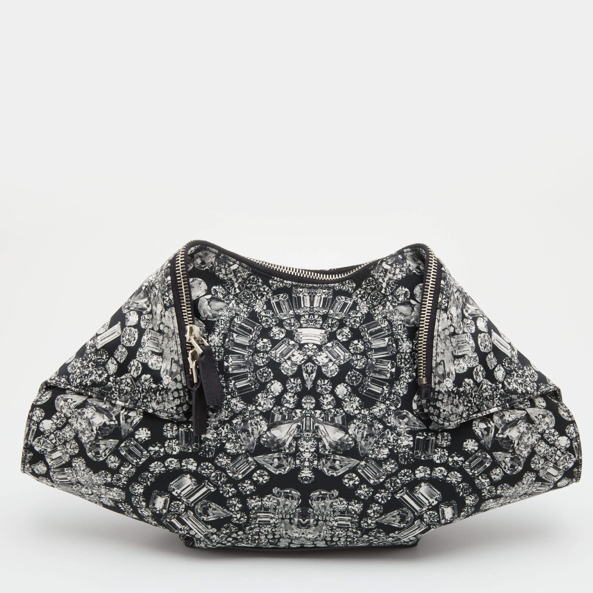 Alexander McQueen Black Satin and Leather Jewel Printed Large De Manta ...