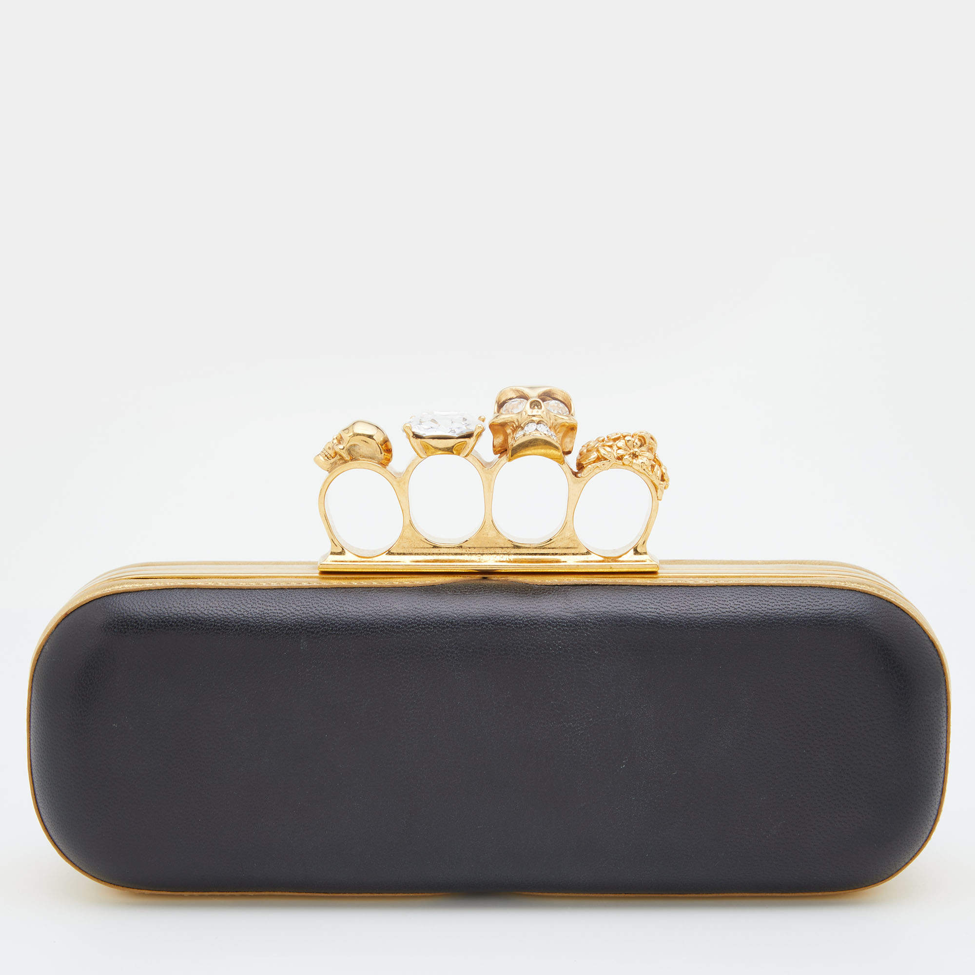 Pre Owned Alexander McQueen Black Leather Skull Knuckle Box Clutch