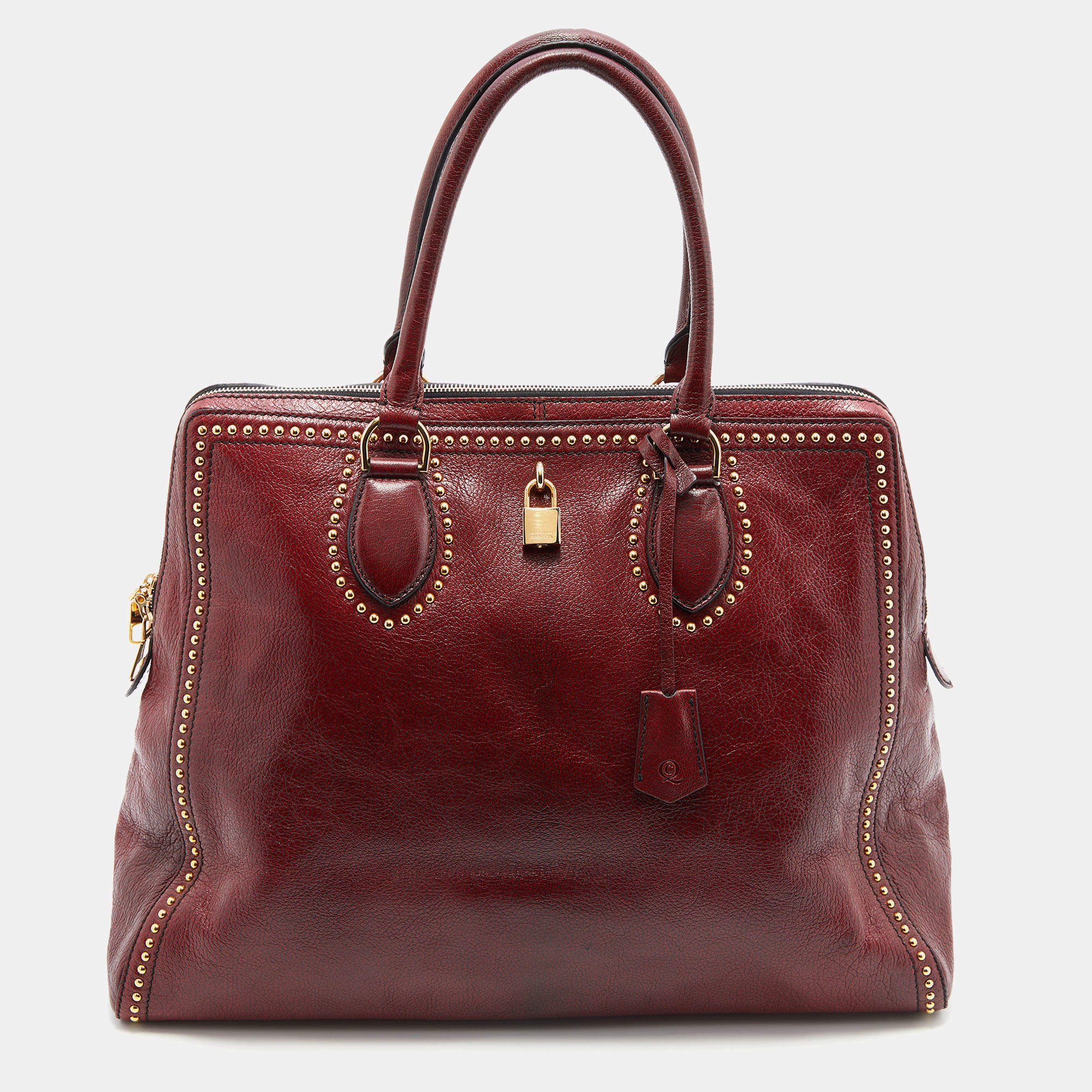 Alexander McQueen Burgundy Leather Studded Satchel