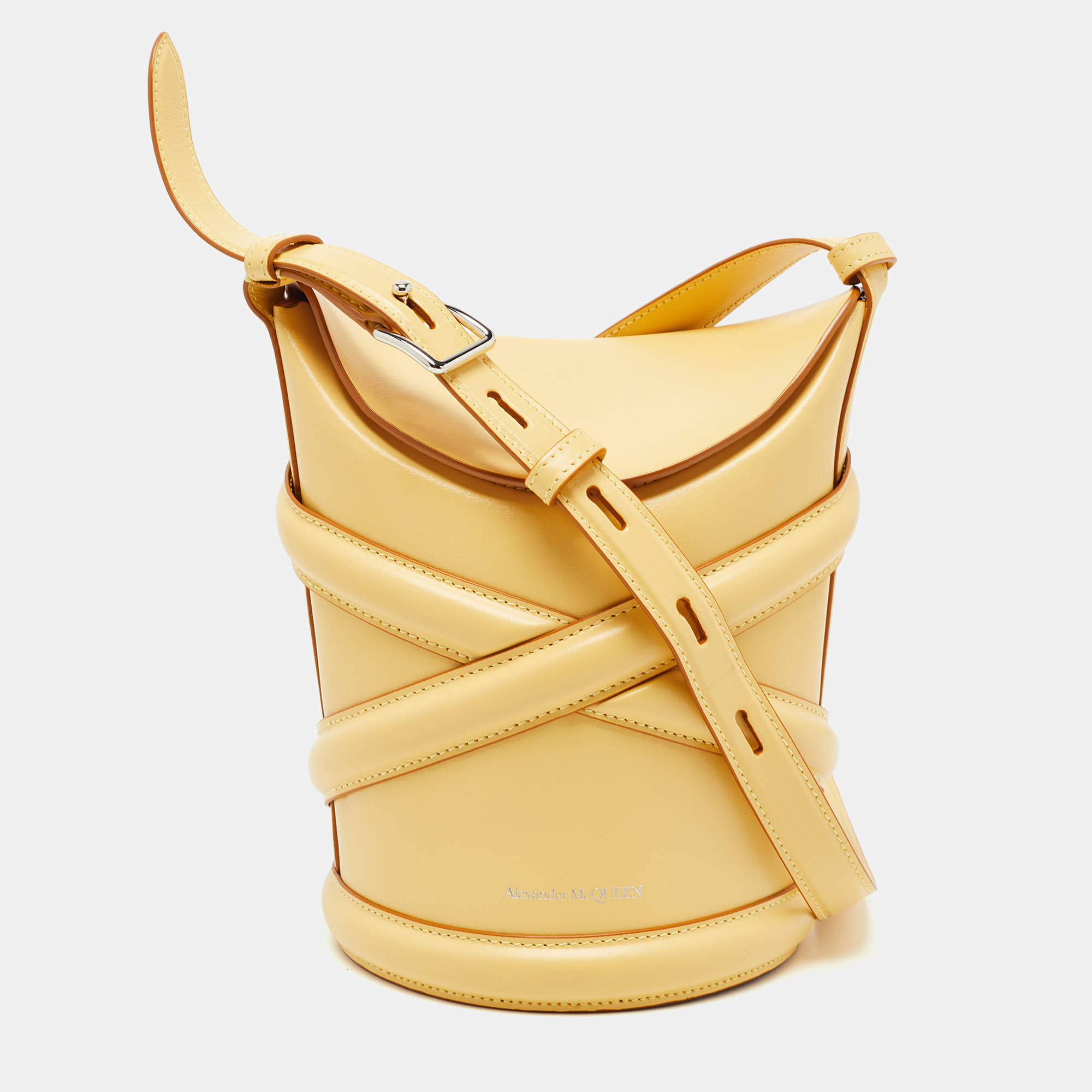Alexander McQueen Yellow Leather Small The Curve Bucket Bag