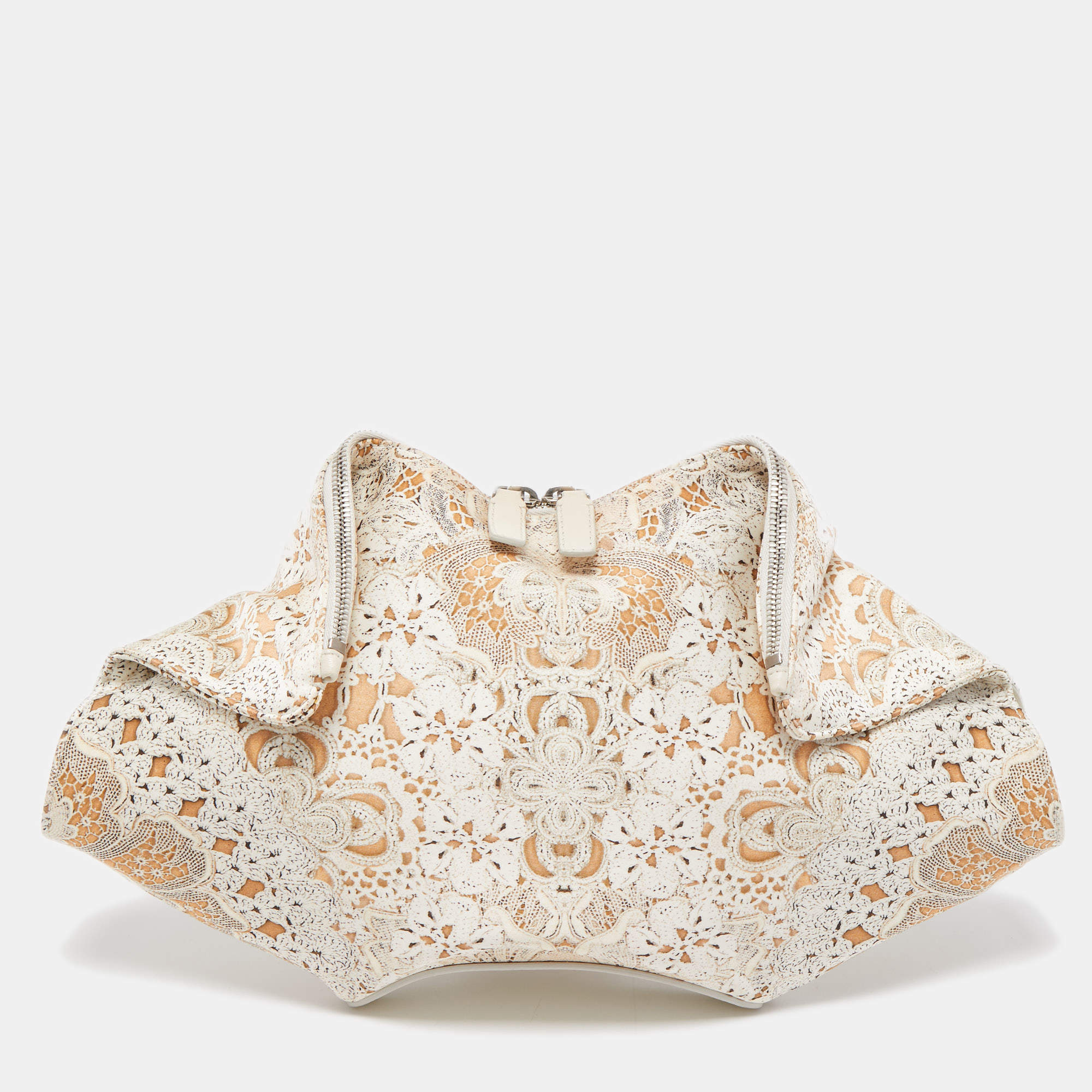 Pre Owned Alexander McQueen Beige/Off White Printed Nylon De Manta Clutch