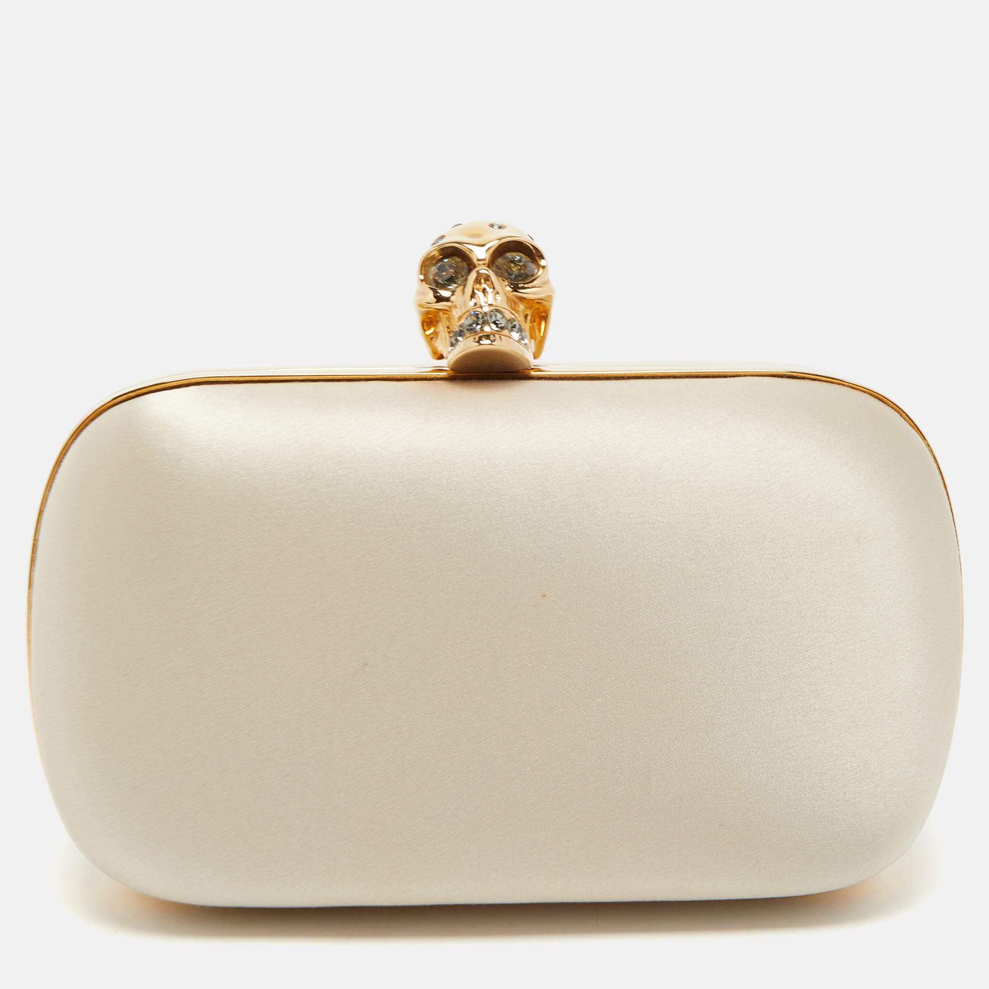 Alexander McQueen Off White Satin Skull Box Clutch