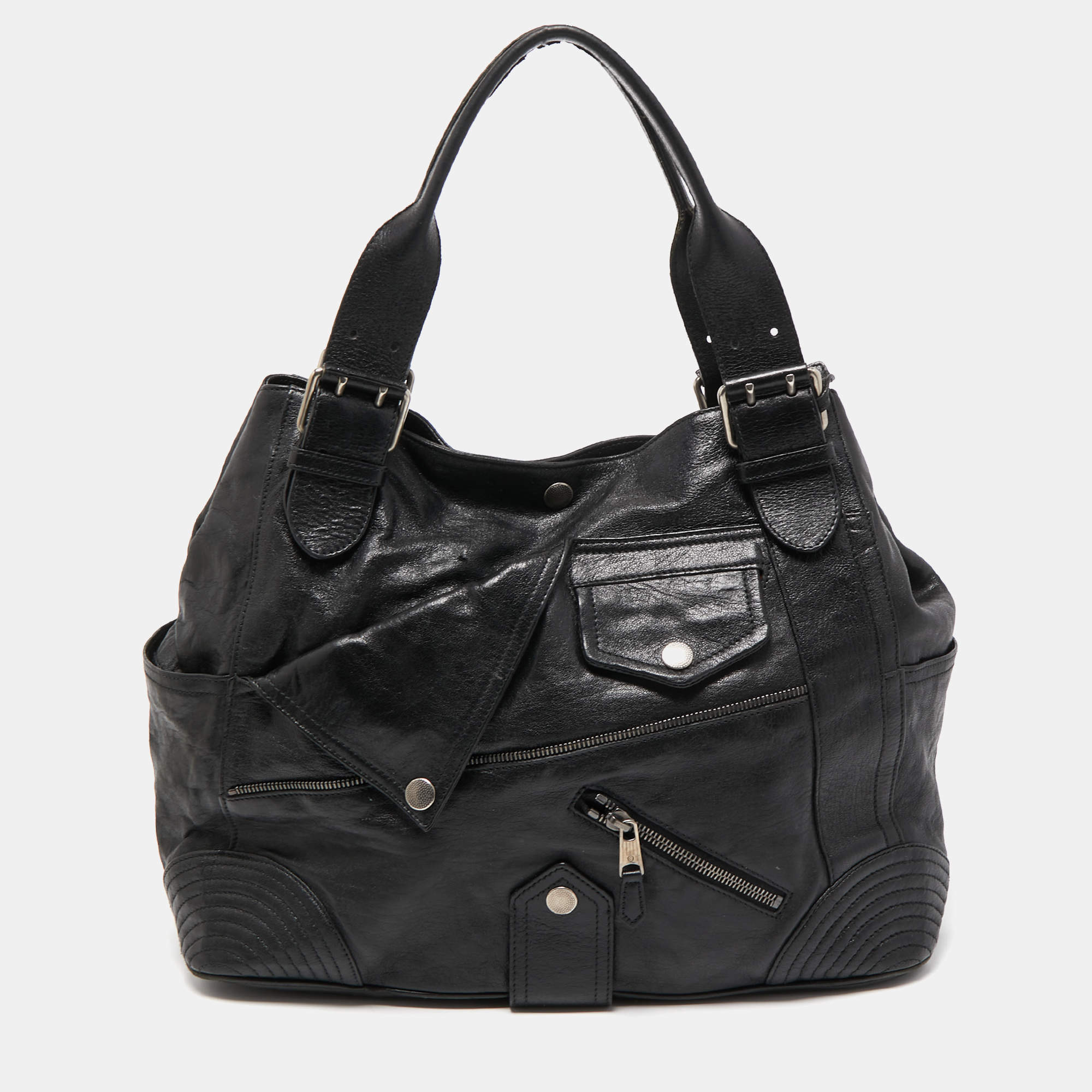 Pre Owned Alexander McQueen Black Leather Faithful Tote