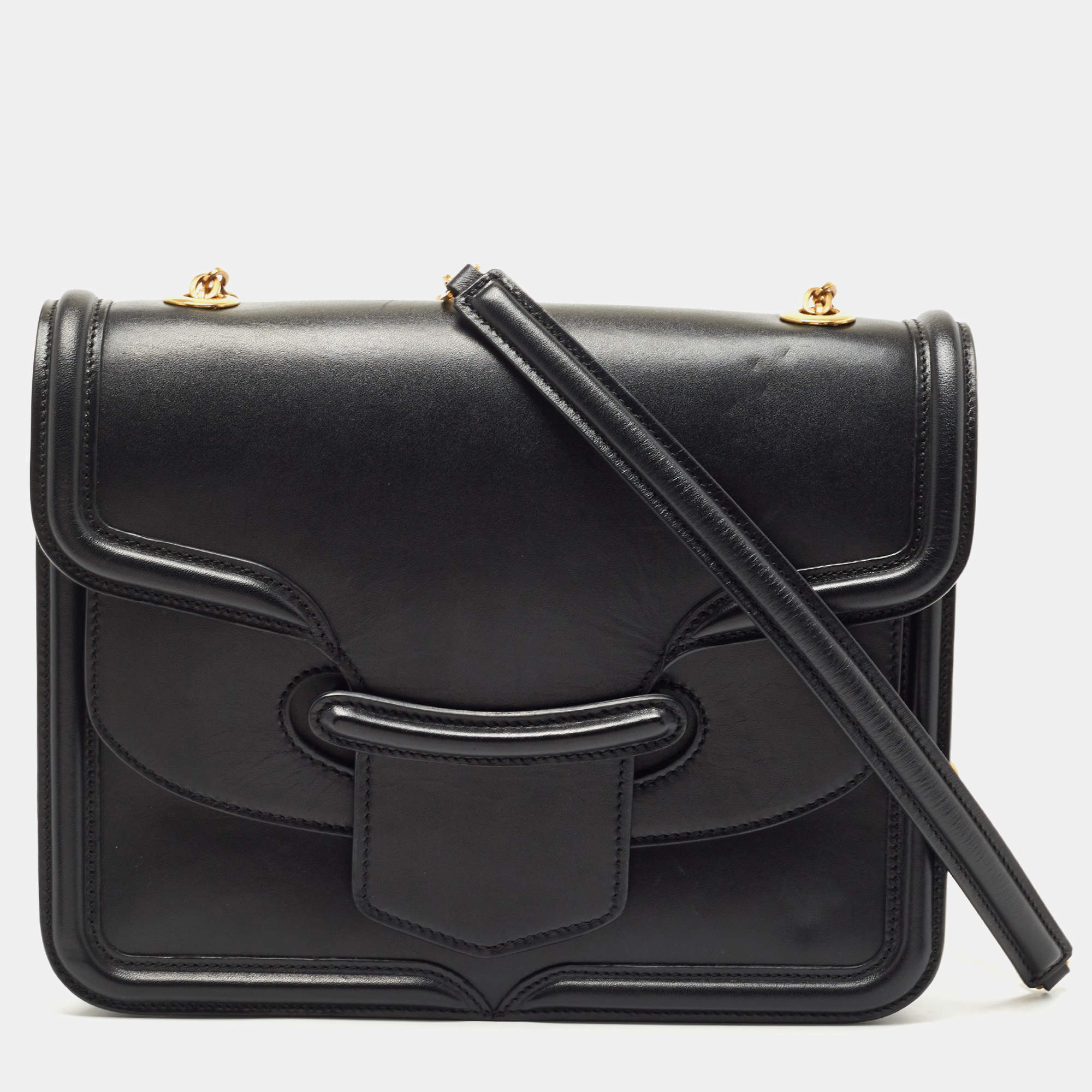 Pre Owned Alexander McQueen Black Leather Heroine Chain Shoulder Bag