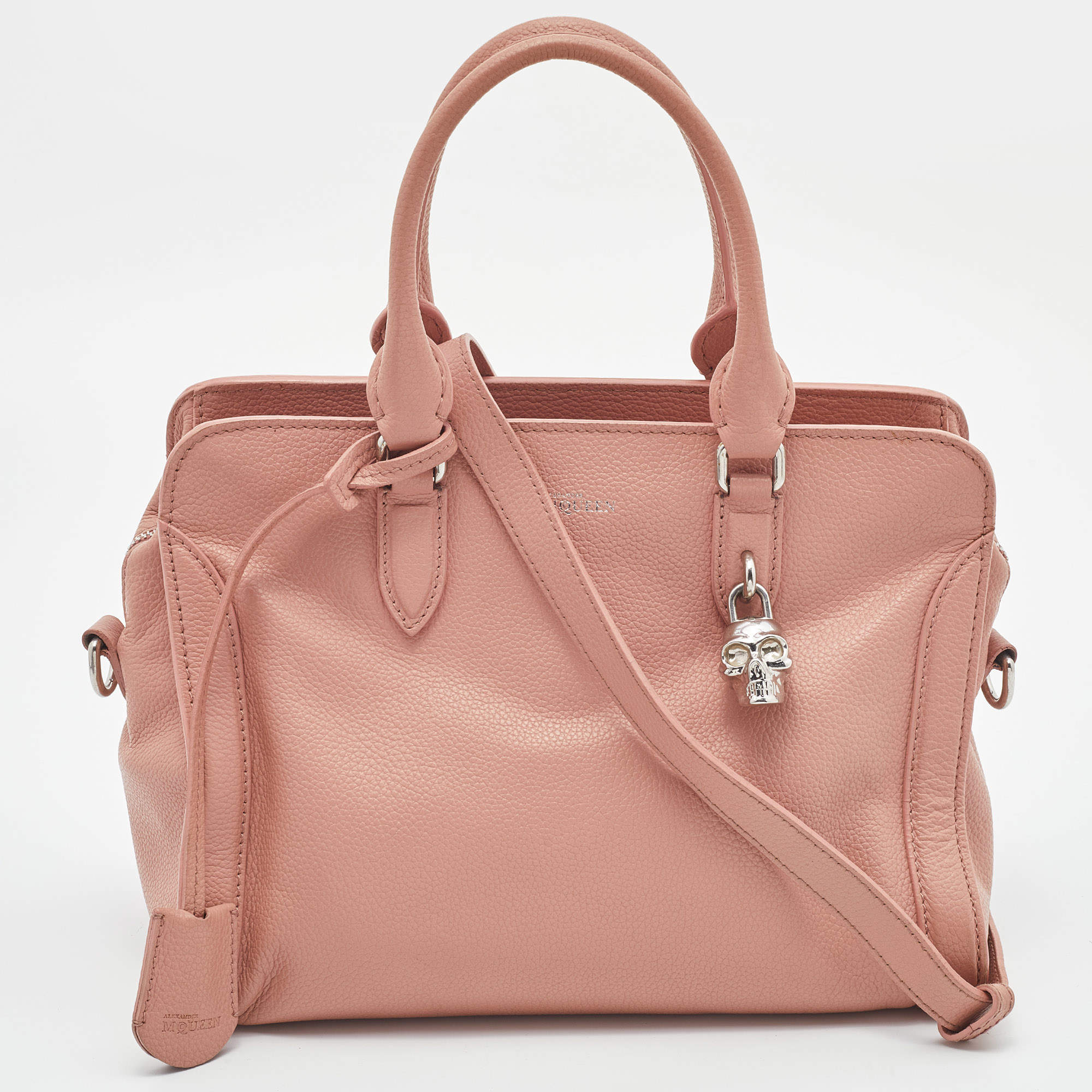 Alexander McQueen Peach Leather Skull Padlock Tote