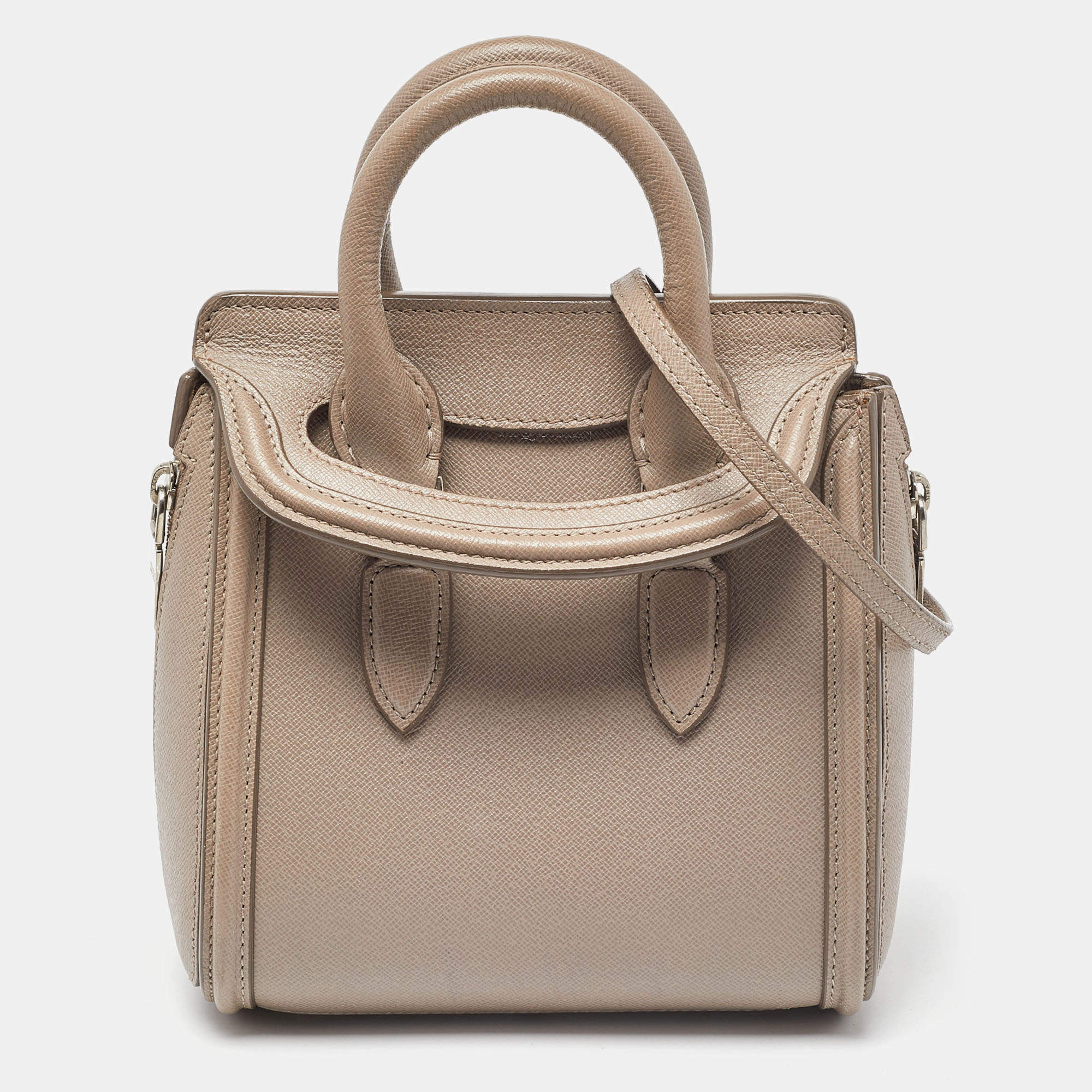 Pre Owned Alexander McQueen Dark Beige Leather Mini Heroine Satchel