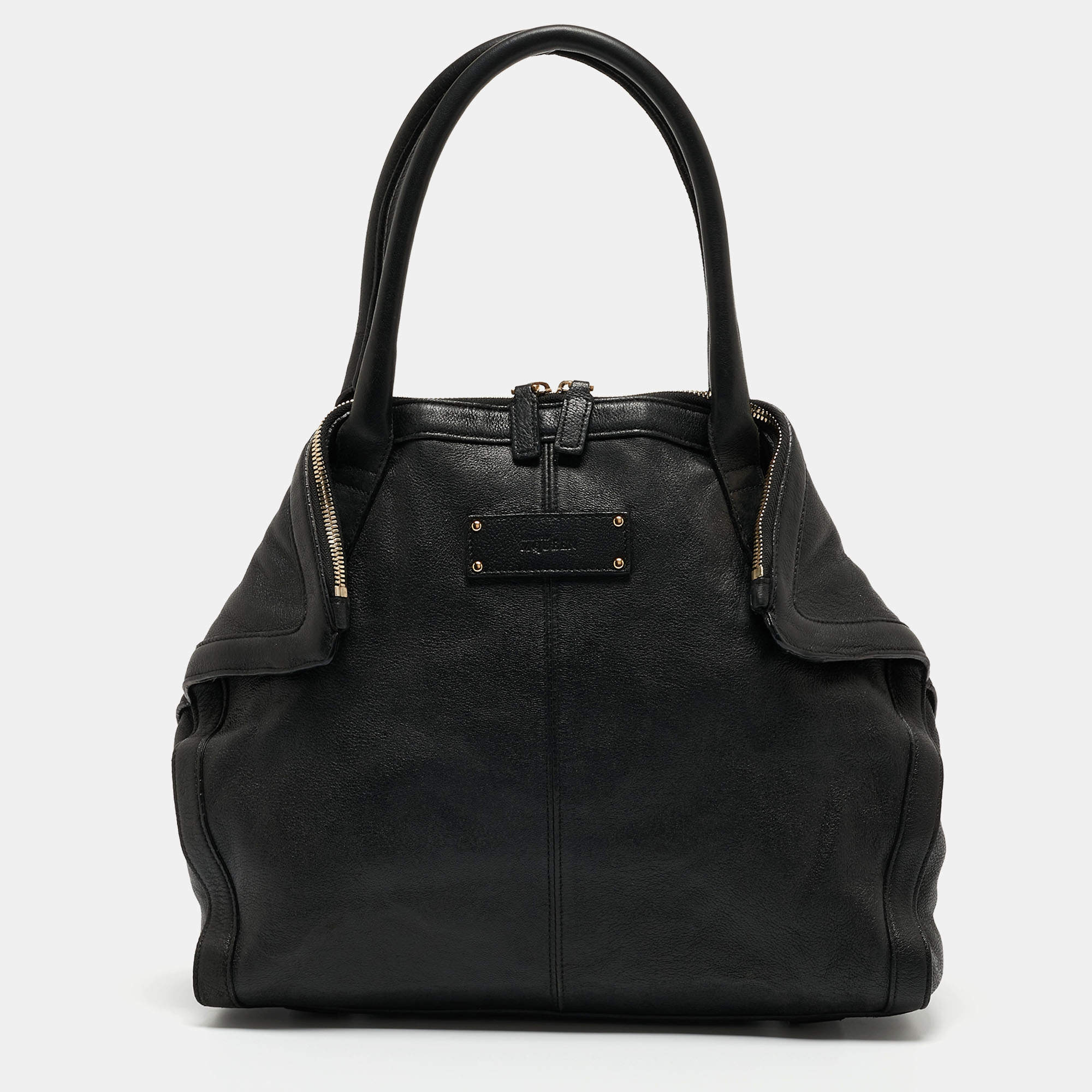 Pre Owned Alexander McQueen Black Leather De Manta Tote