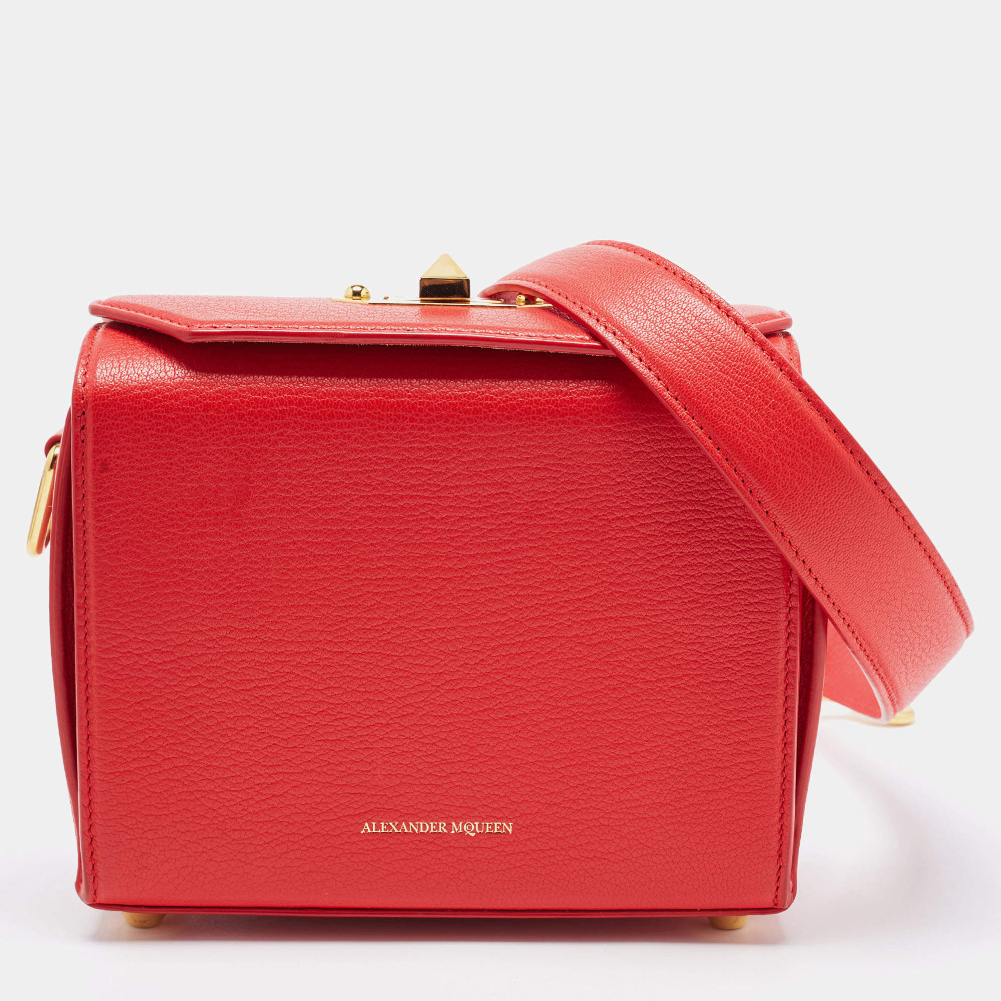 Alexander McQueen Red Leather Box Shoulder Bag 