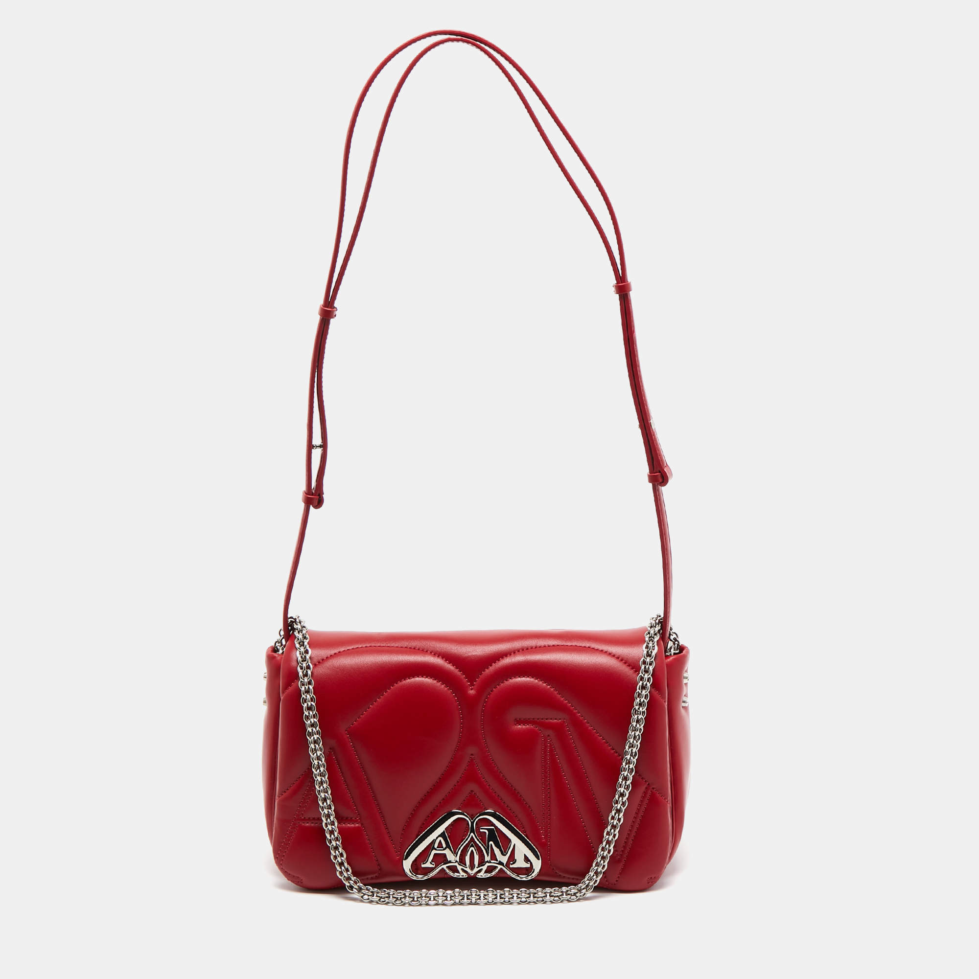 Pre Owned Alexander McQueen Red Embossed Leather The Seal Shoulder Bag