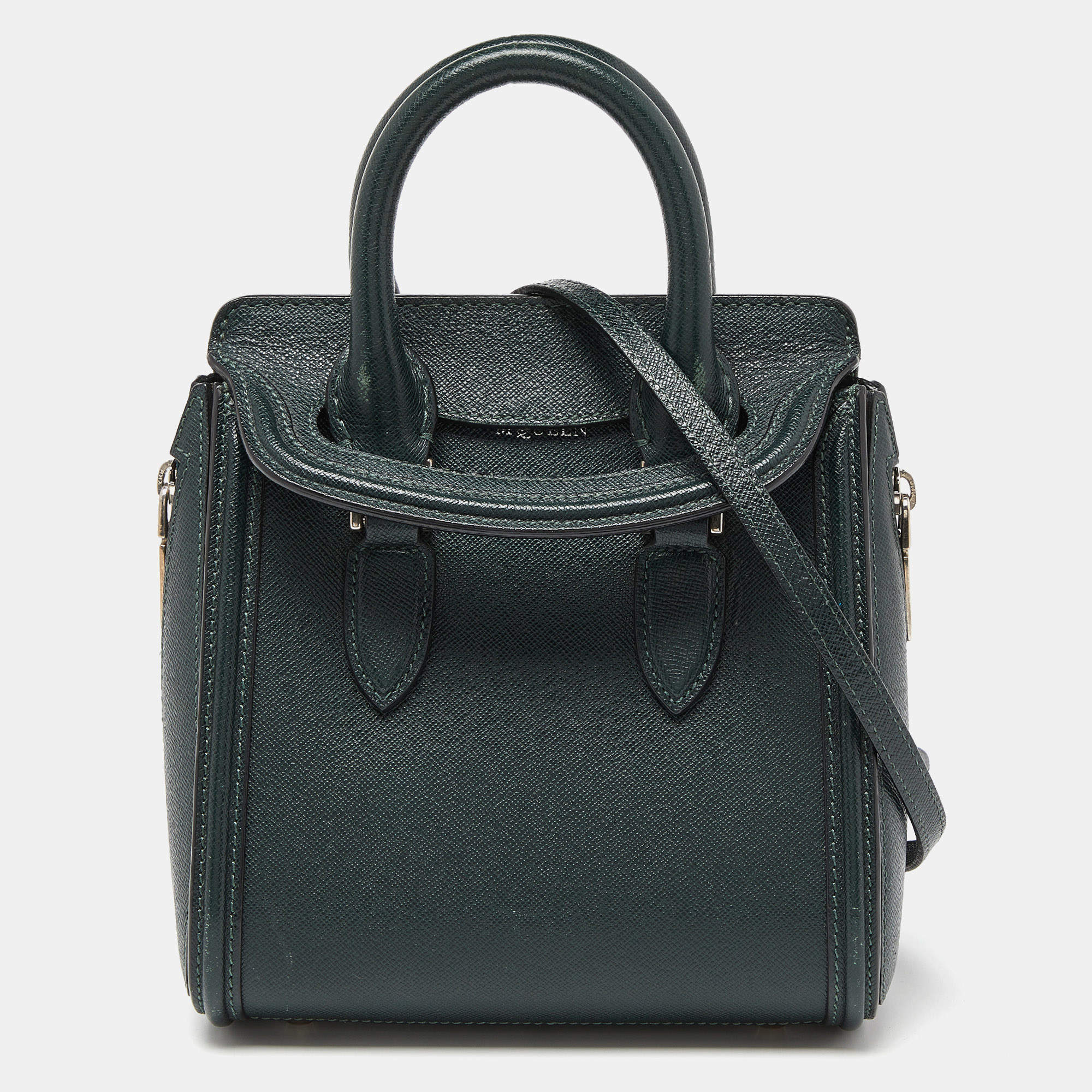 Pre Owned Alexander McQueen Emerald Green Leather Mini Heroine Bag