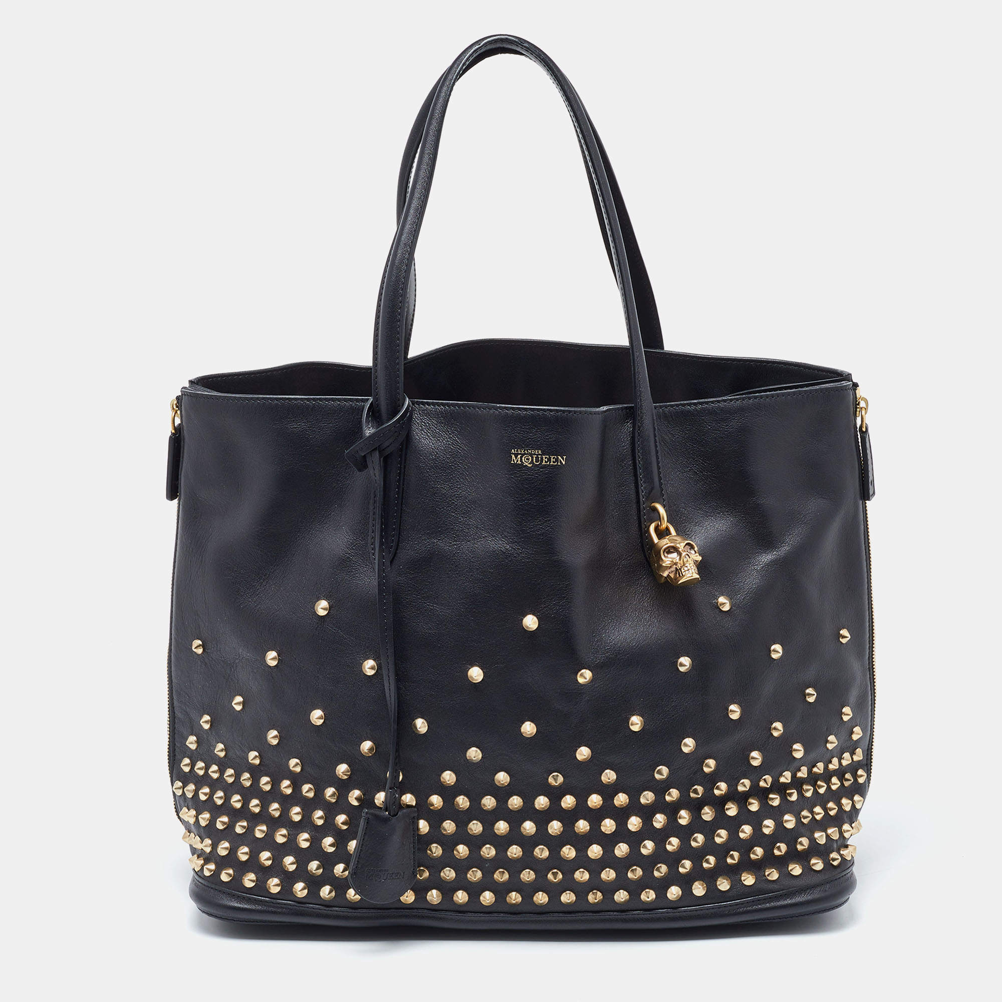 Alexander McQueen Black Studded Leather Padlock Shopper Tote