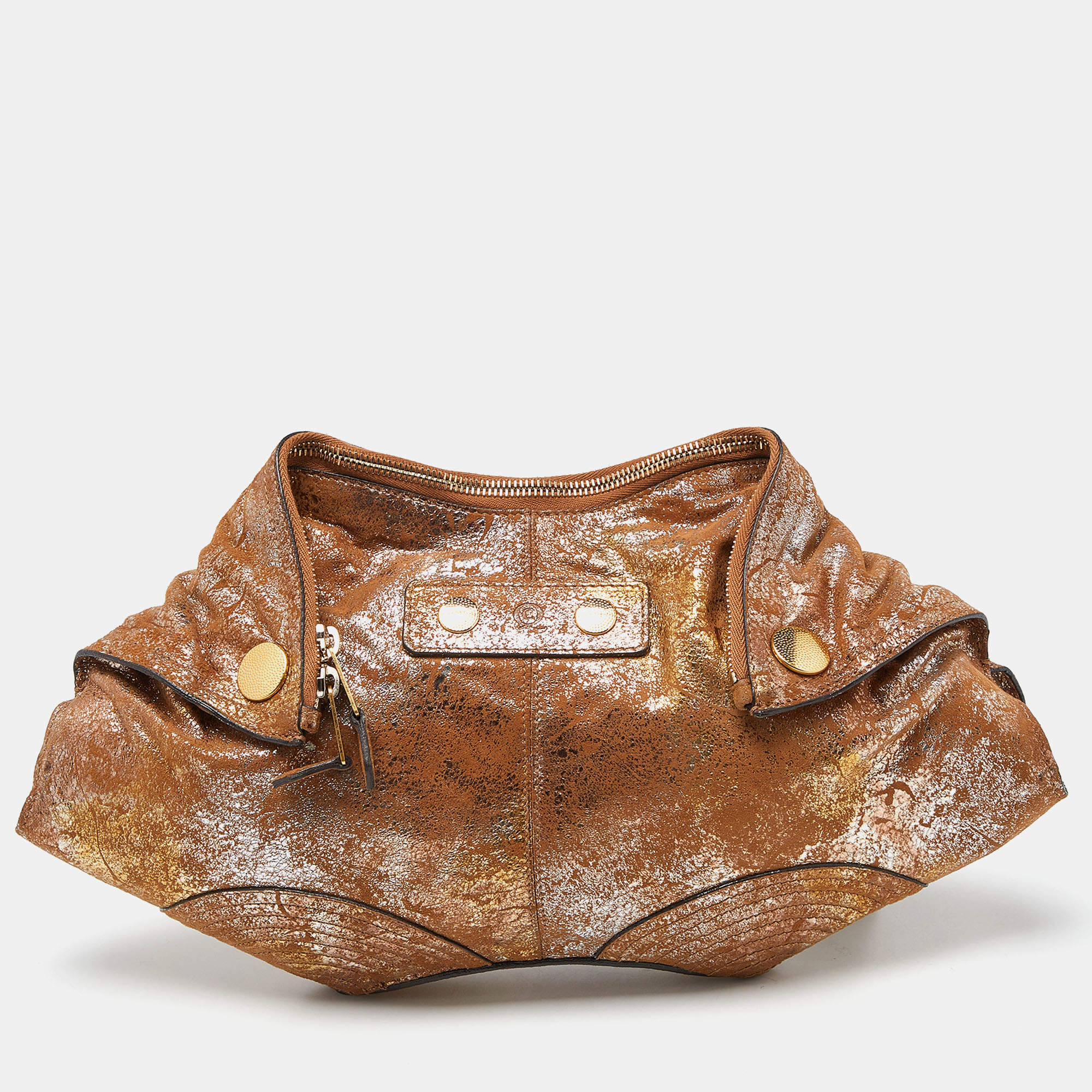 Pre Owned Alexander McQueen Beige/Gold Suede Medium De Manta Clutch