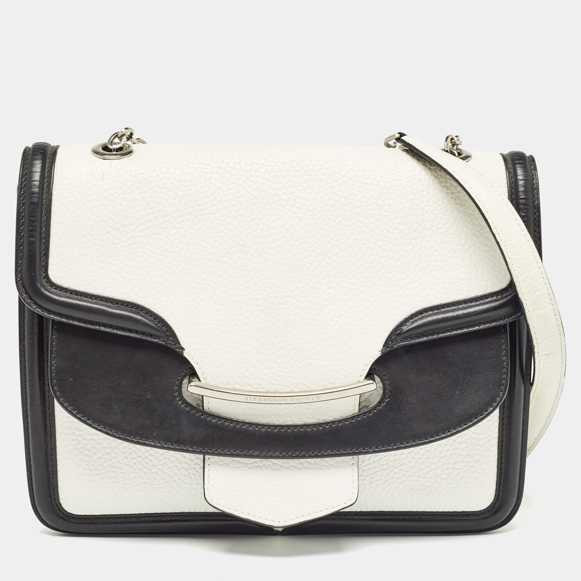 Pre Owned Alexander McQueen White/Black Leather Lucite Heroine Shoulder Bag