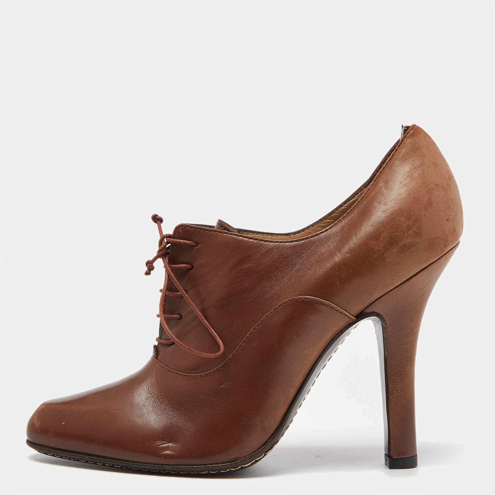 Alexander McQueen Brown Leather Oxford Ankle Booties Size 38.5