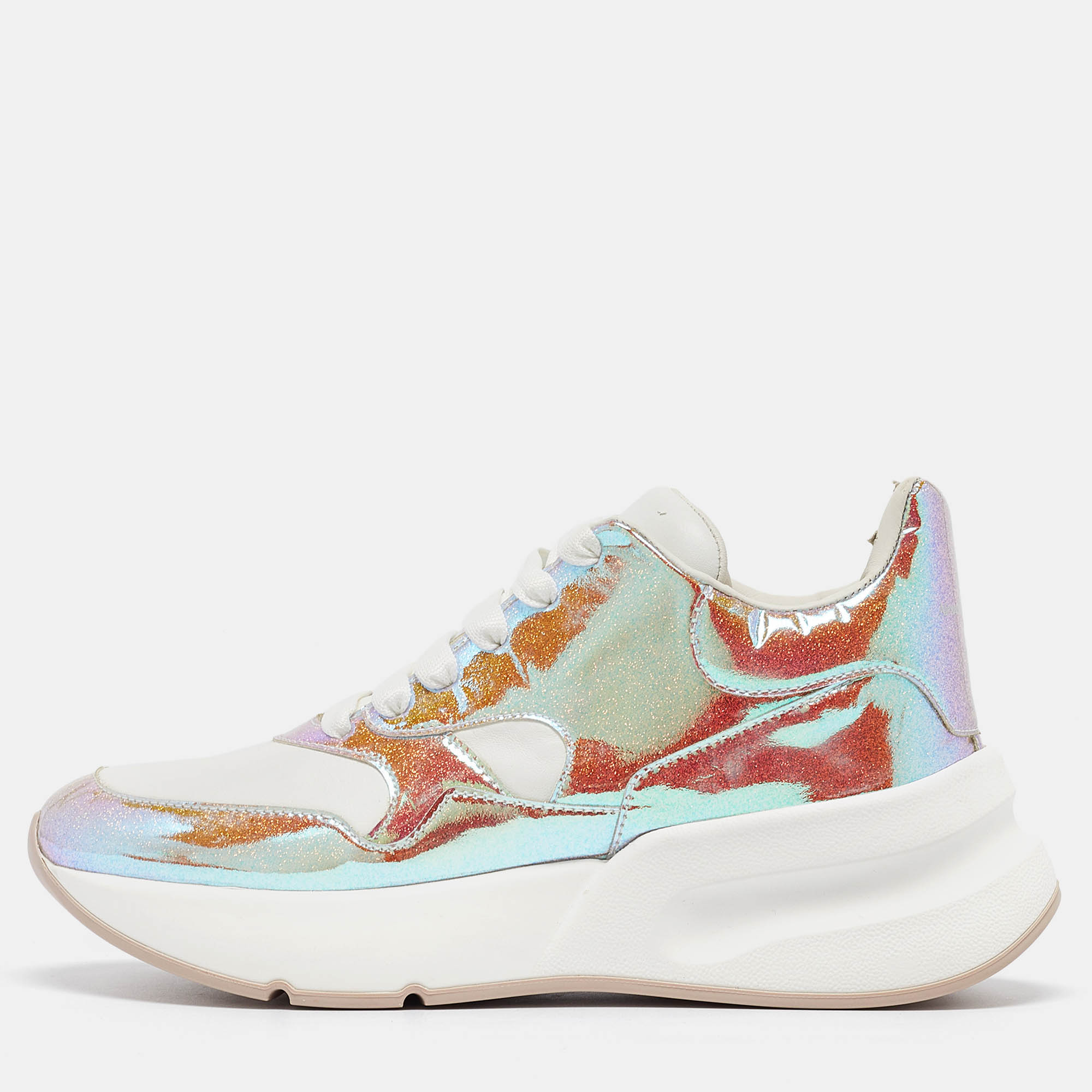 Alexander McQueen Transparent/White PVC and Leather Lace Up Sneakers Size 38
