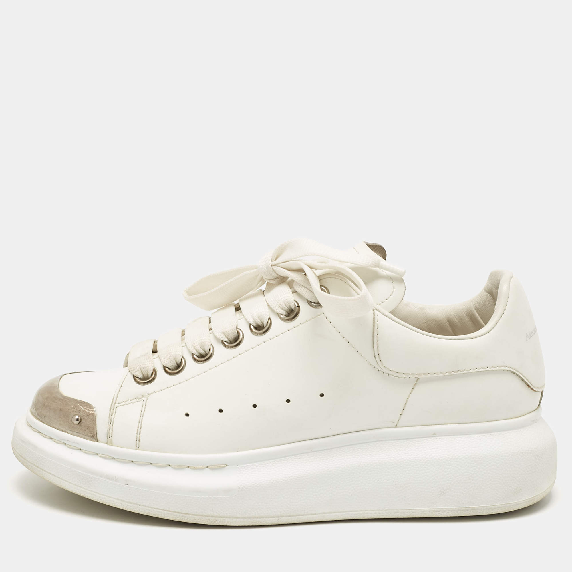 Alexander McQueen White Leather Oversized Lace Up Sneakers Size 37