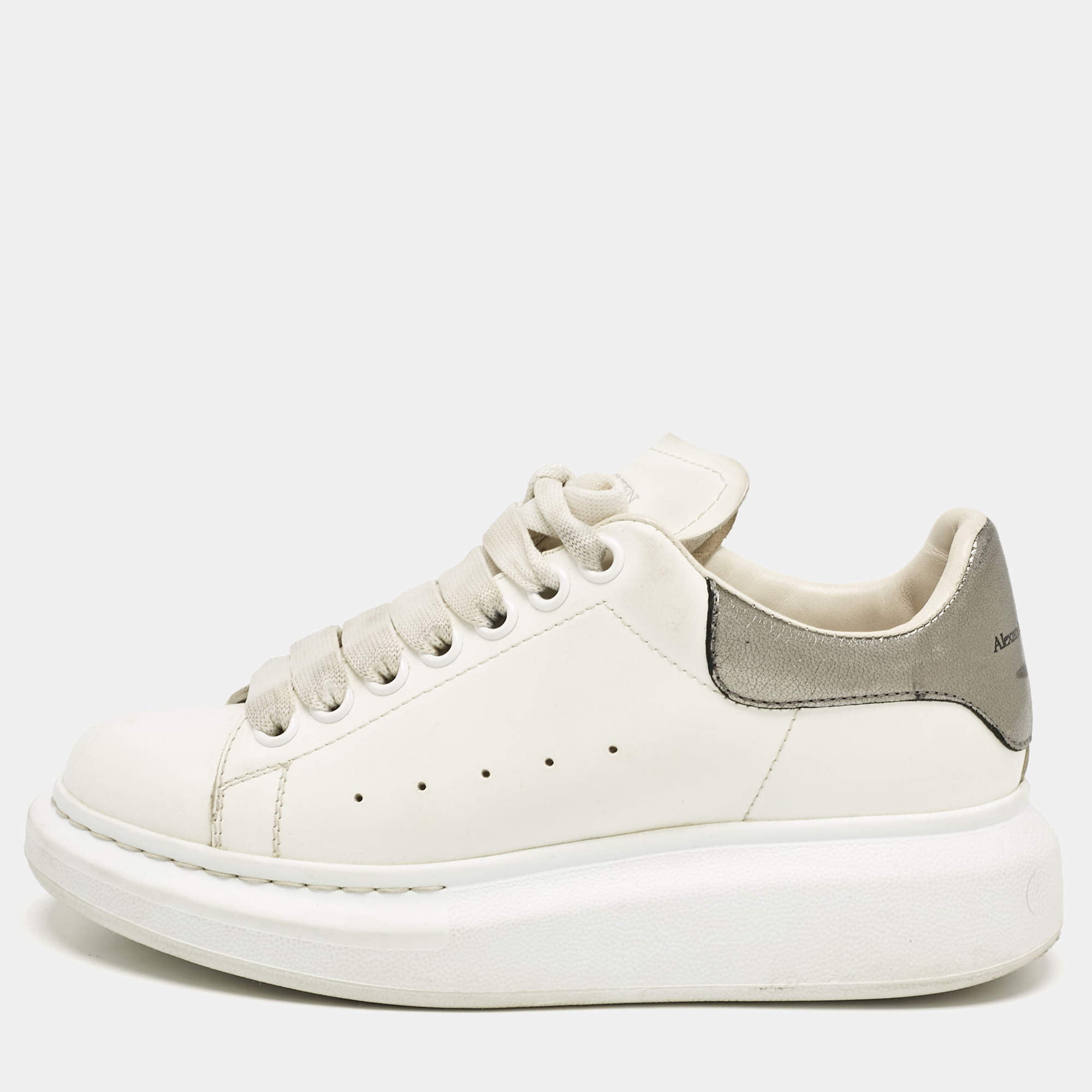 Pre Owned Alexander McQueen White Leather Oversized Sneakers Size 36.5