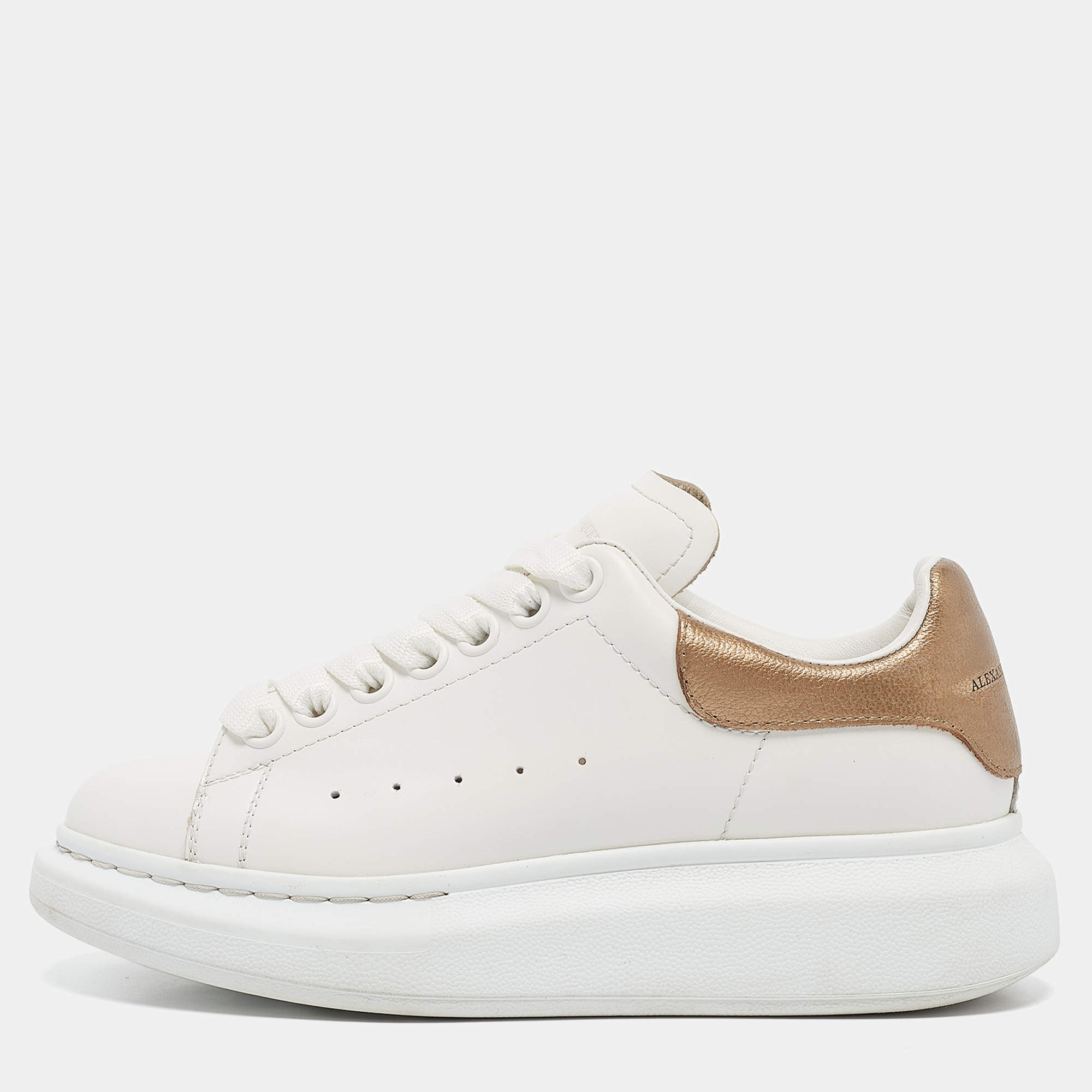 Pre Owned Alexander McQueen White/Gold Leather Larry Sneakers Size 35