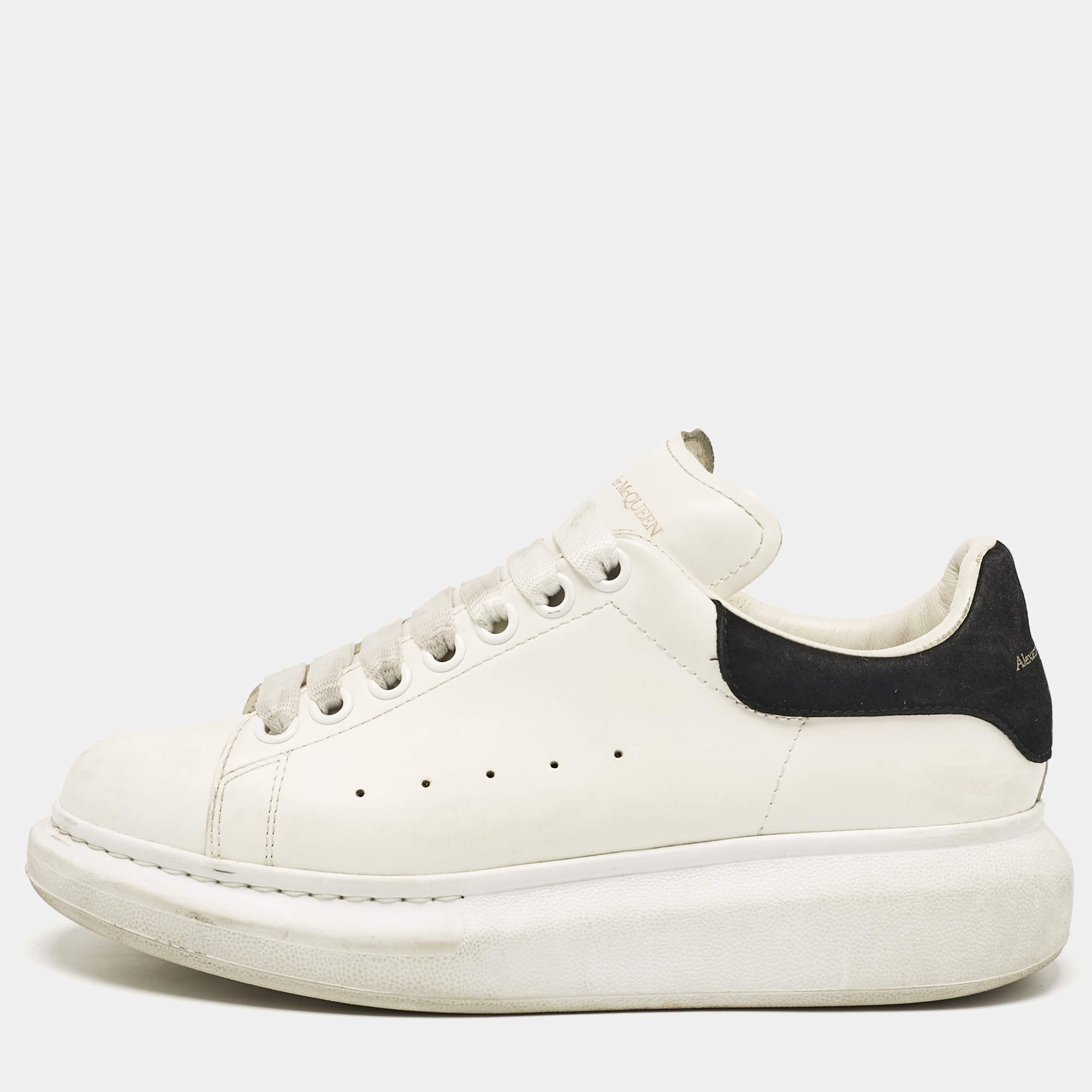 Alexander McQueen White Leather and Suede Oversized Lace Up Sneakers Size 38.5