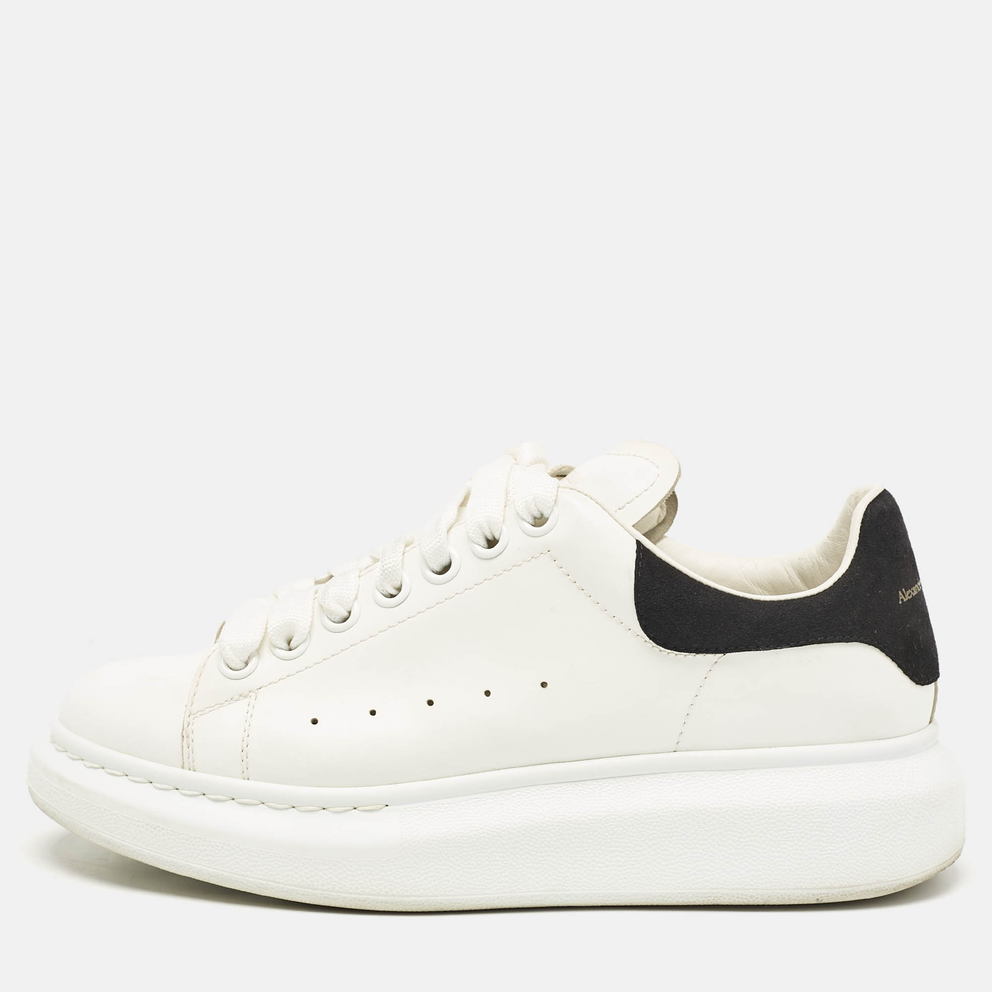 Alexander McQueen Black/White Leather and Suede Oversized Lace Up Sneakers Size 38