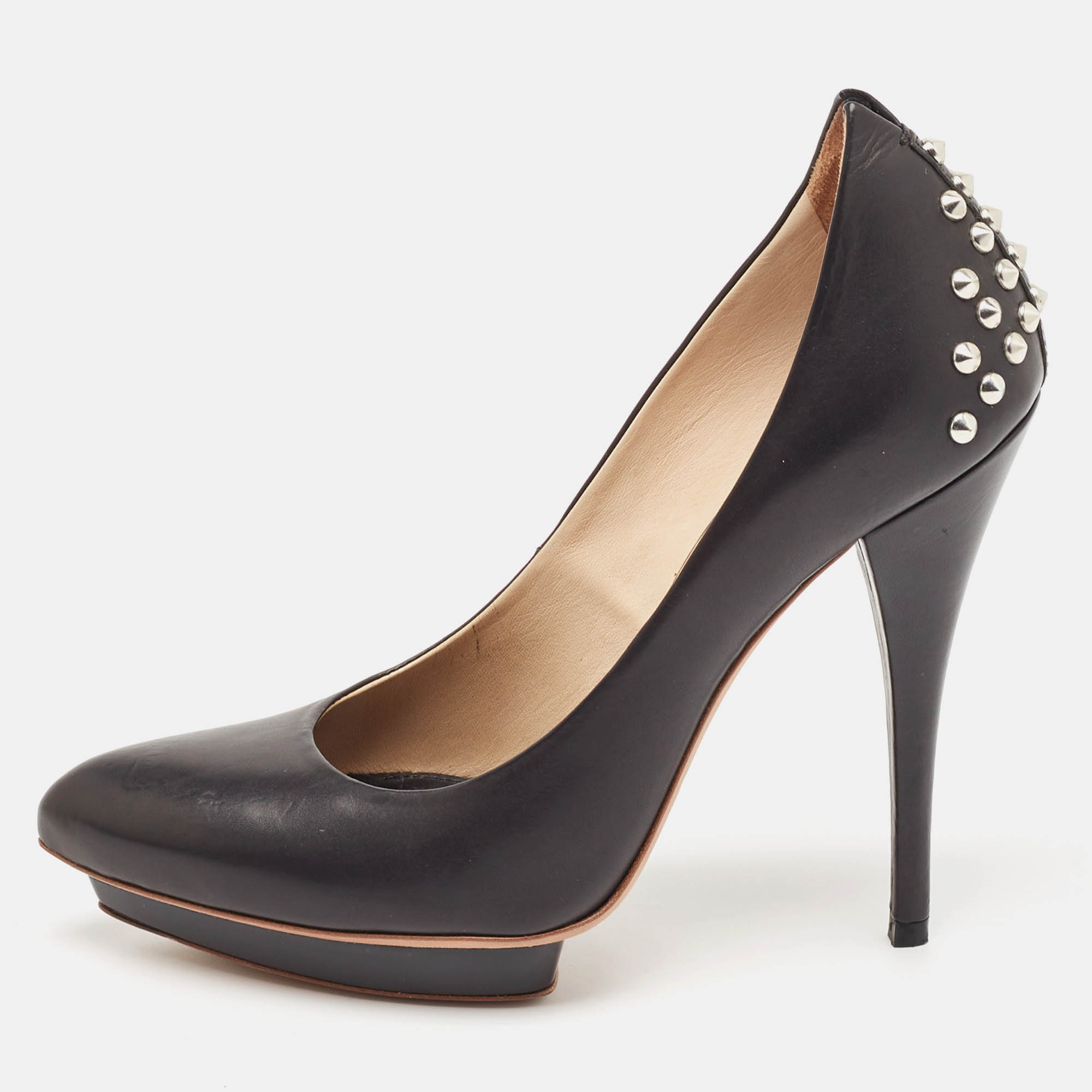 Alexander McQueen Black Leather Studded Platform Pumps Size 37