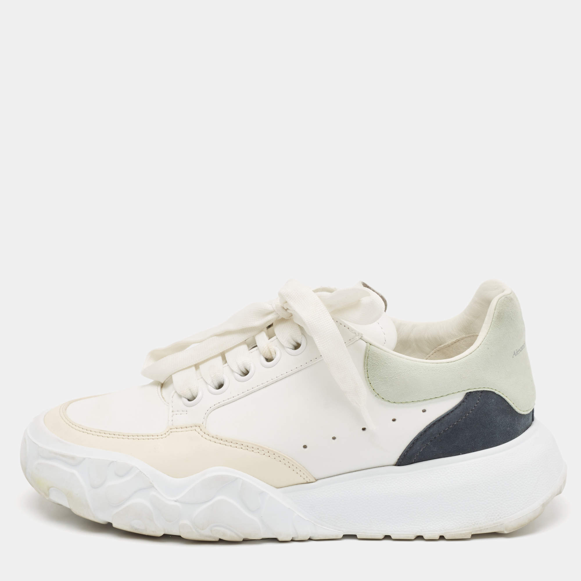 Pre Owned Alexander McQueen Multicolor Leather and Suede Oversized Runner Sneakers Size 37.5