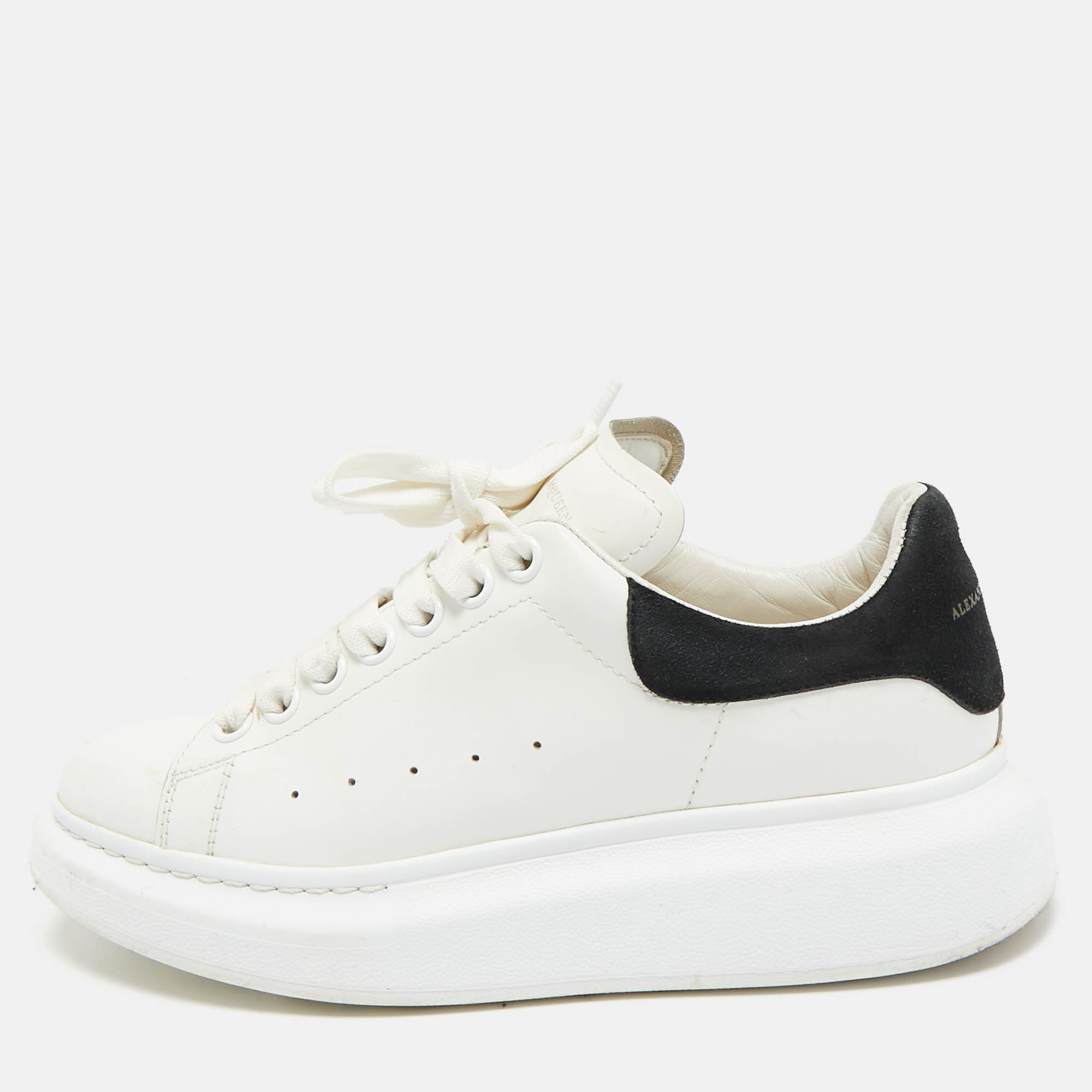 Alexander McQueen Black/White Leather and Suede Oversized Lace Up Sneakers Size 38