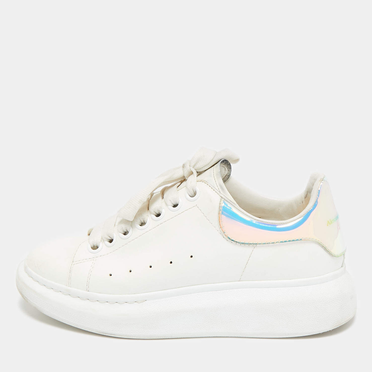 Alexander McQueen White/Blue Leather Oversized Sneakers Size 36
