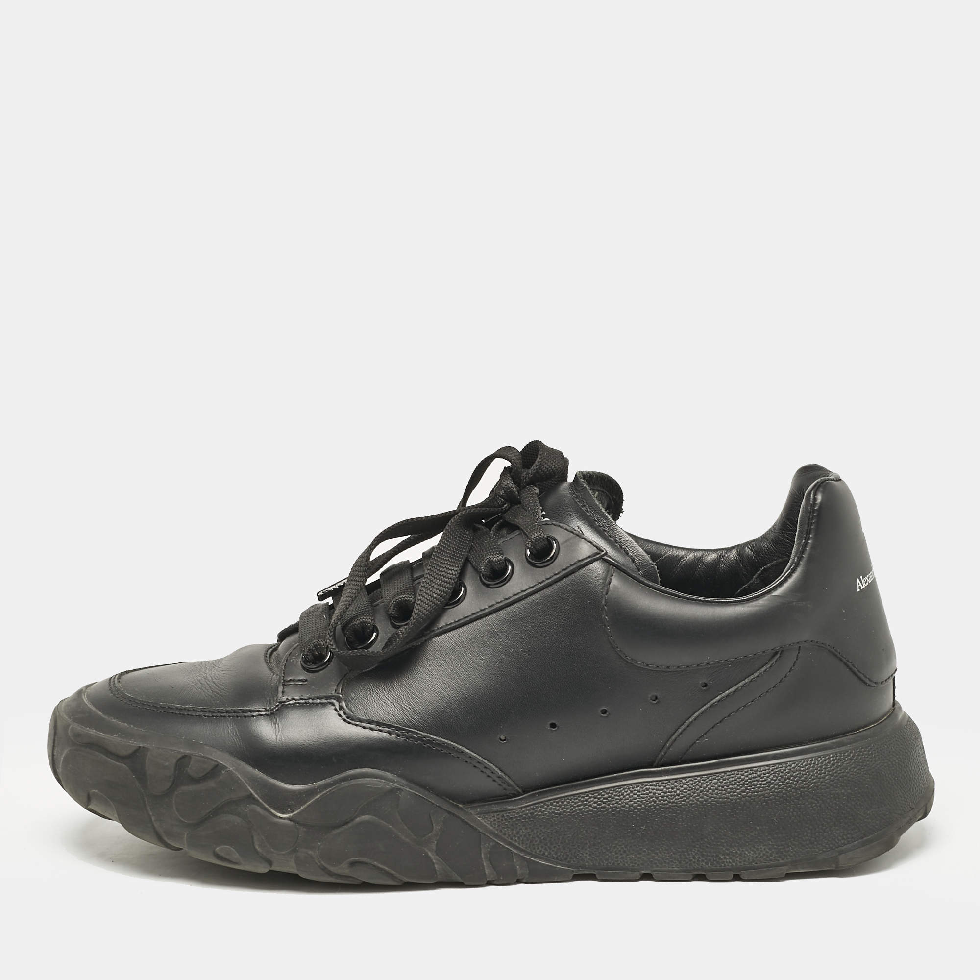 Alexander McQueen Black Leather Oversized Trainer Sneakers Size 39.5