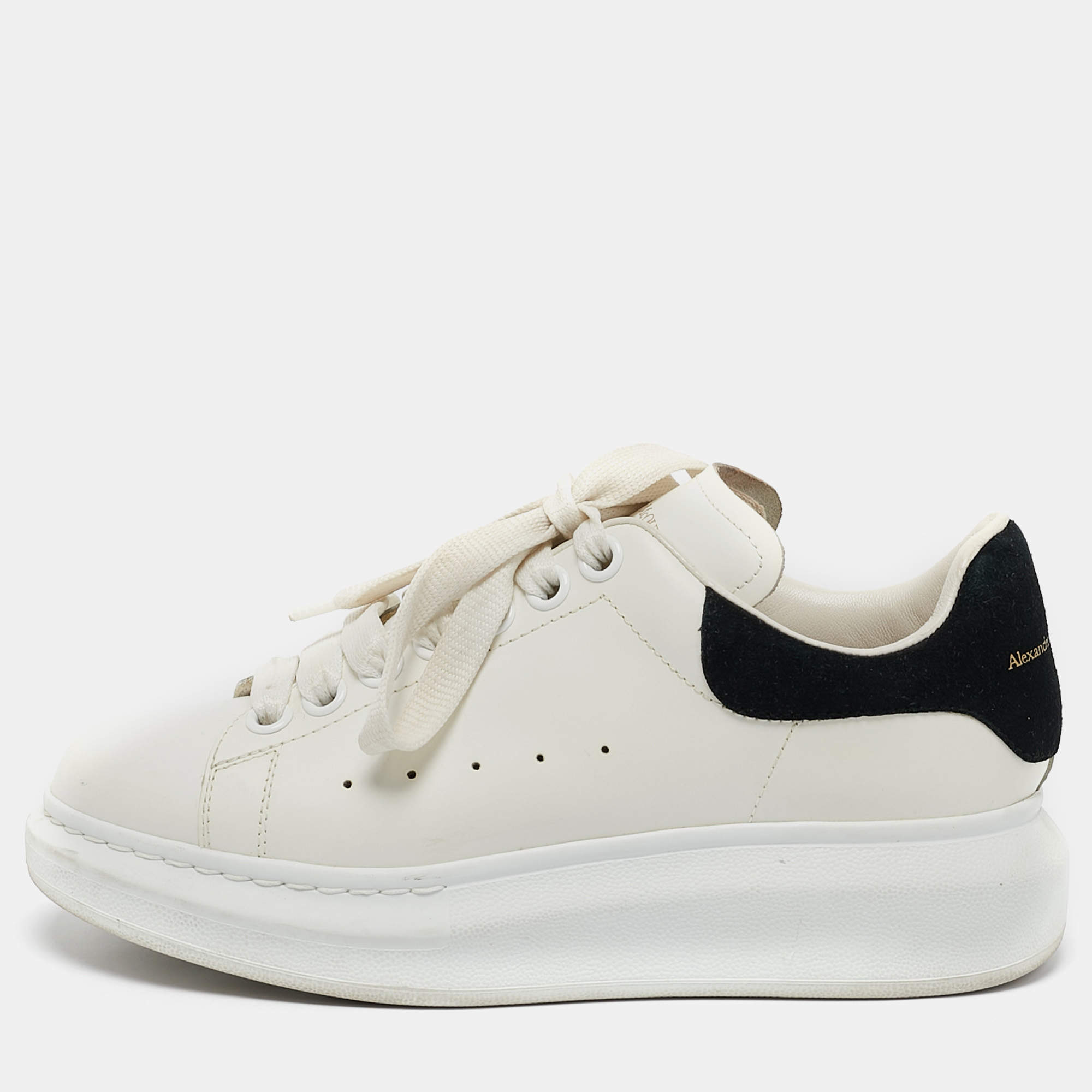 Pre Owned Alexander McQueen White/Black Leather Larry Sneakers Size 35