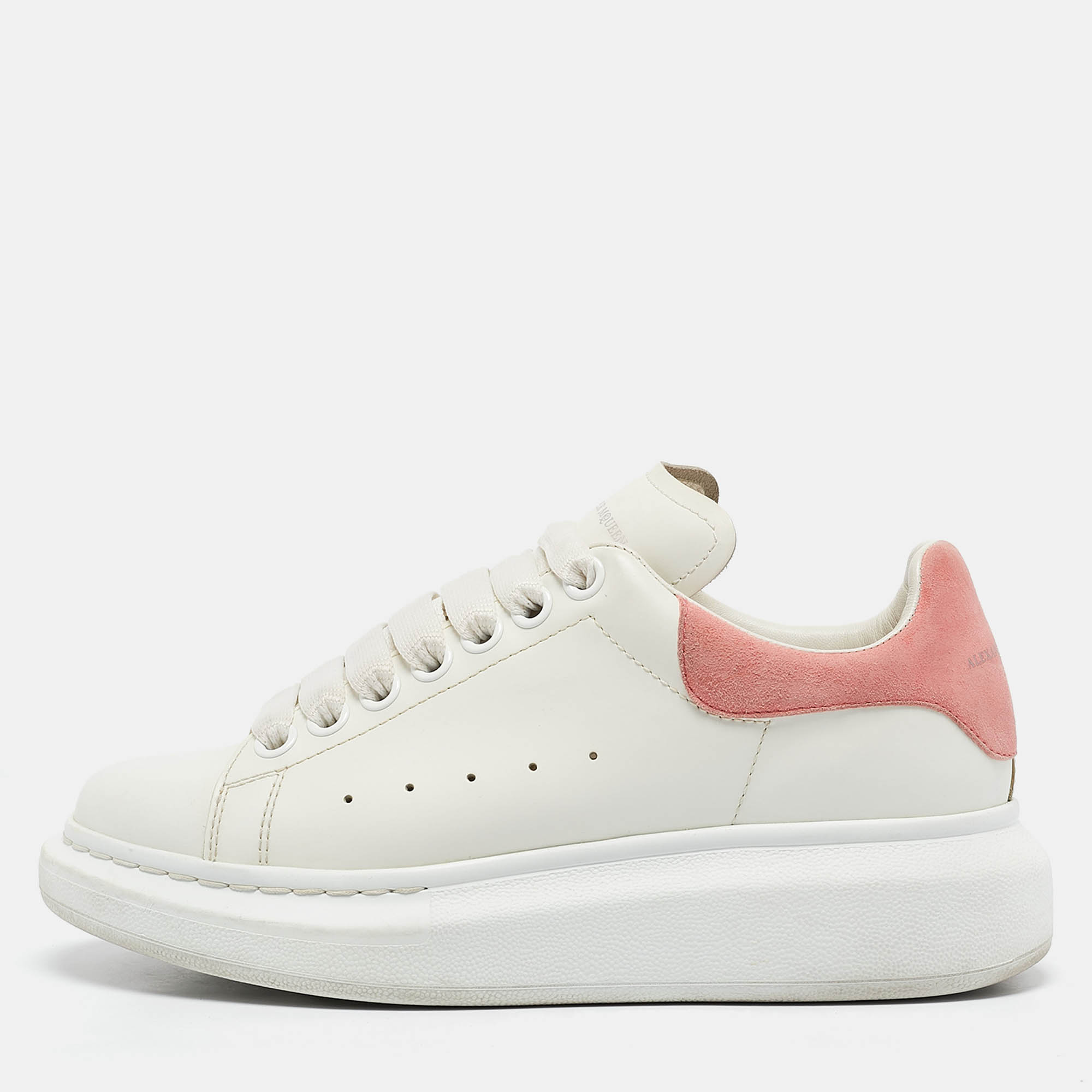 Alexander McQueen White/Pink Suede and Leather Oversized Sneakers Size 36