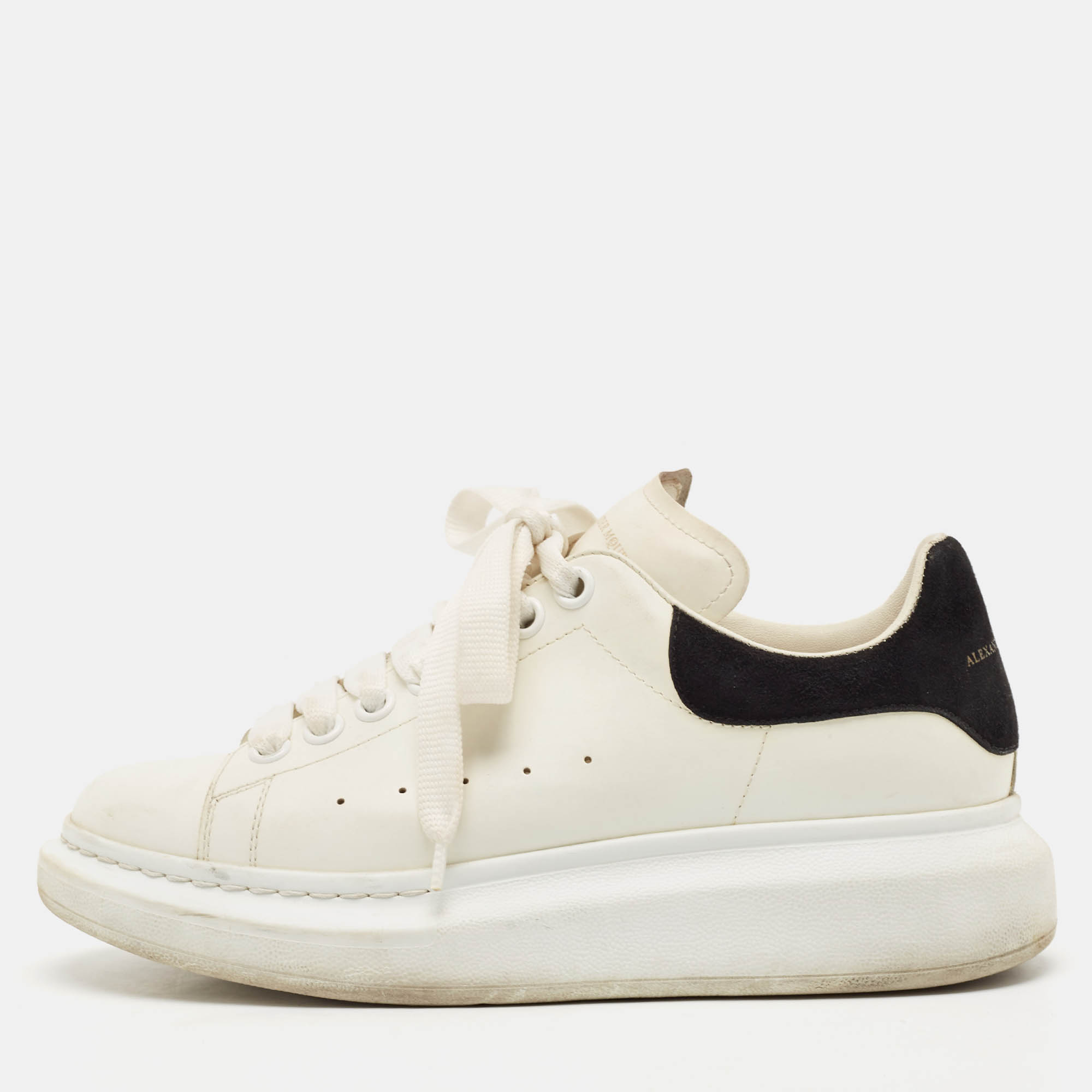 Alexander McQueen Black/White Leather and Suede Oversized Lace Up Sneakers Size 38