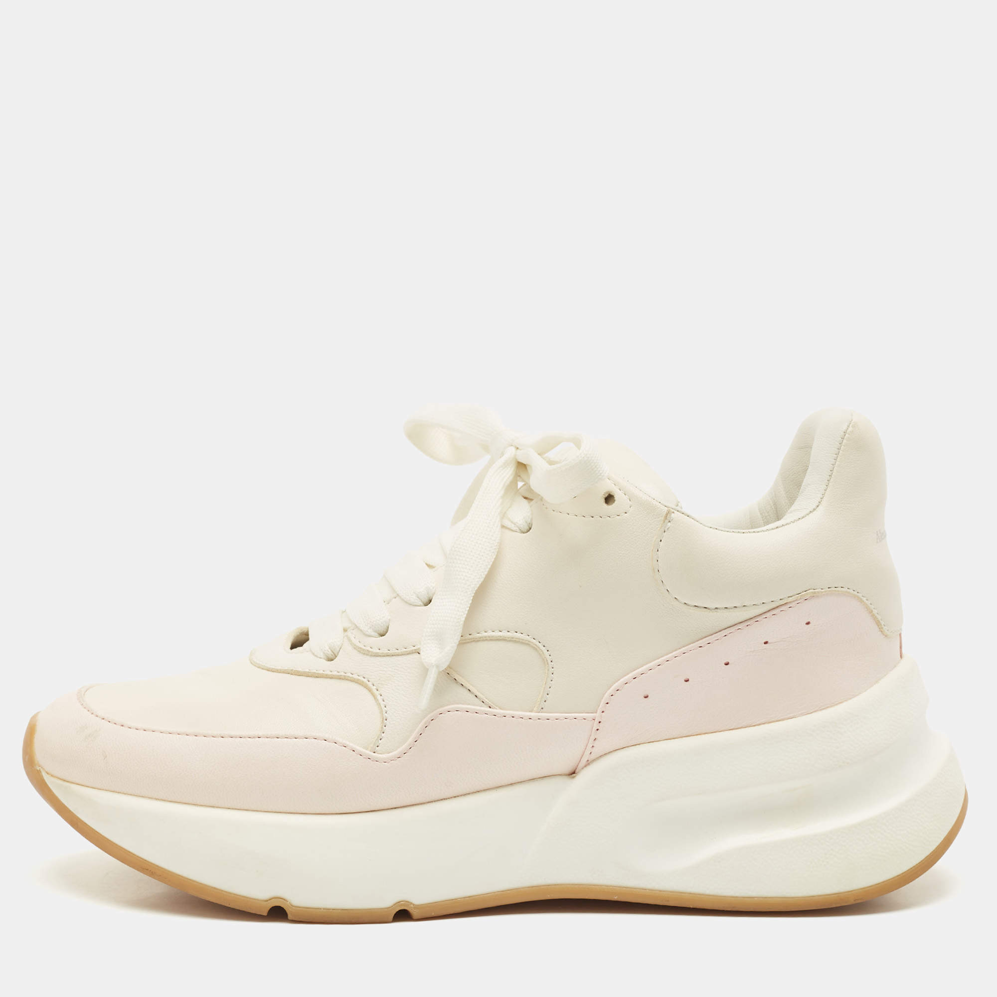 Alexander McQueen White/Pink Leather Chunky Sneakers Size 38