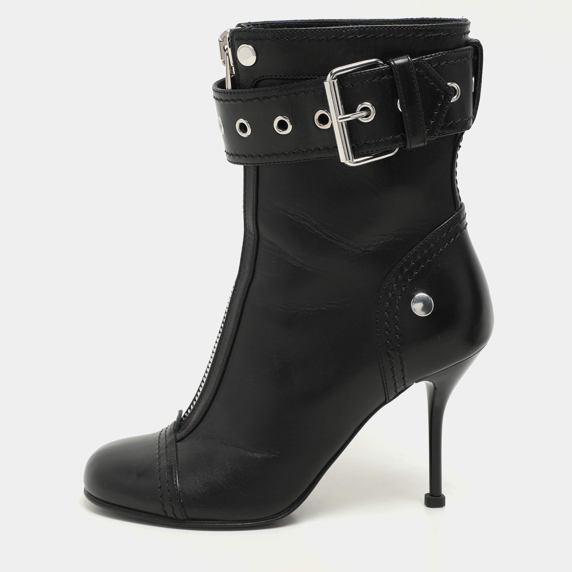 Alexander McQueen Black Leather Ankle Length Boots Size 36