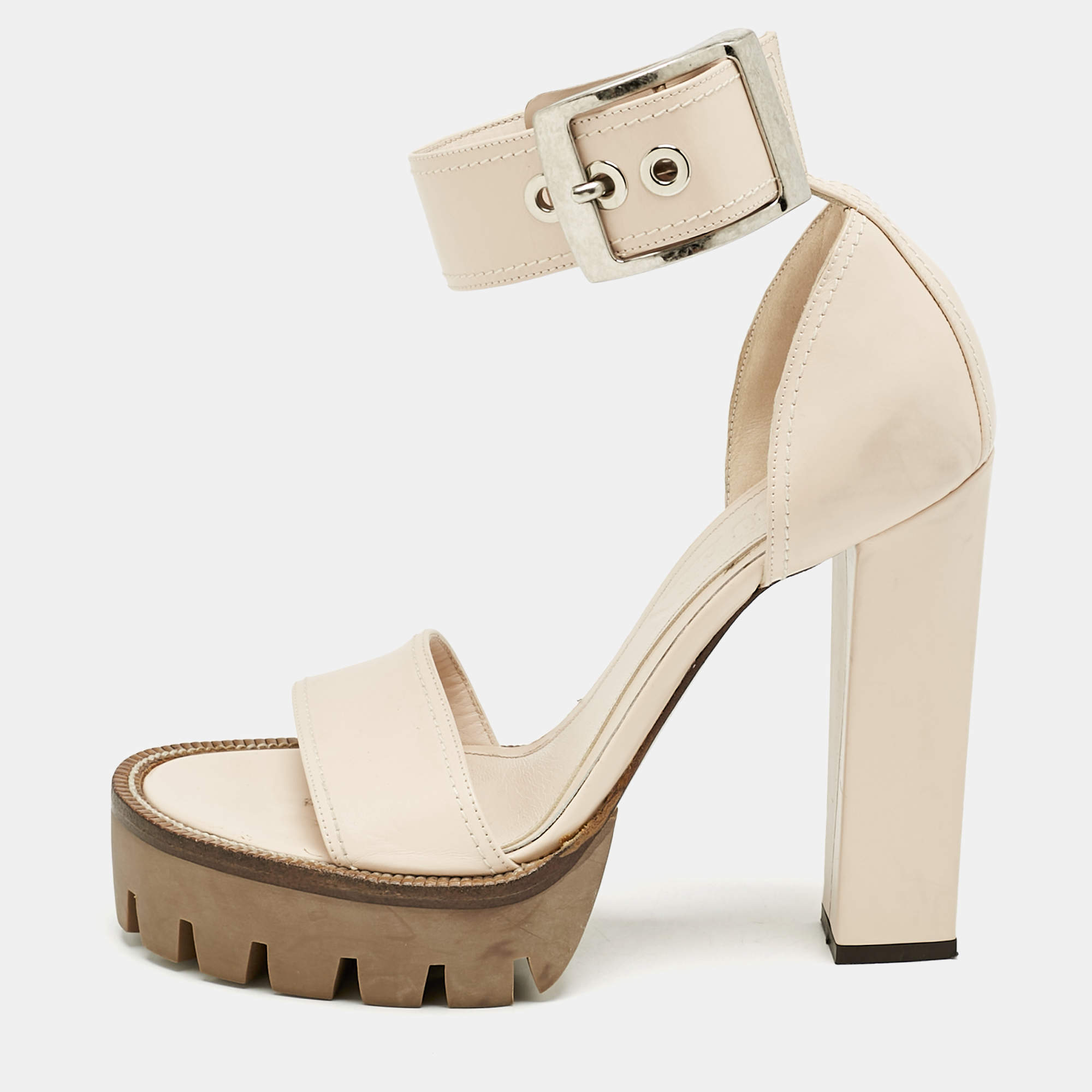 Alexander McQueen Light Blush Pink Leather Ankle Strap Platform Sandals Size 38