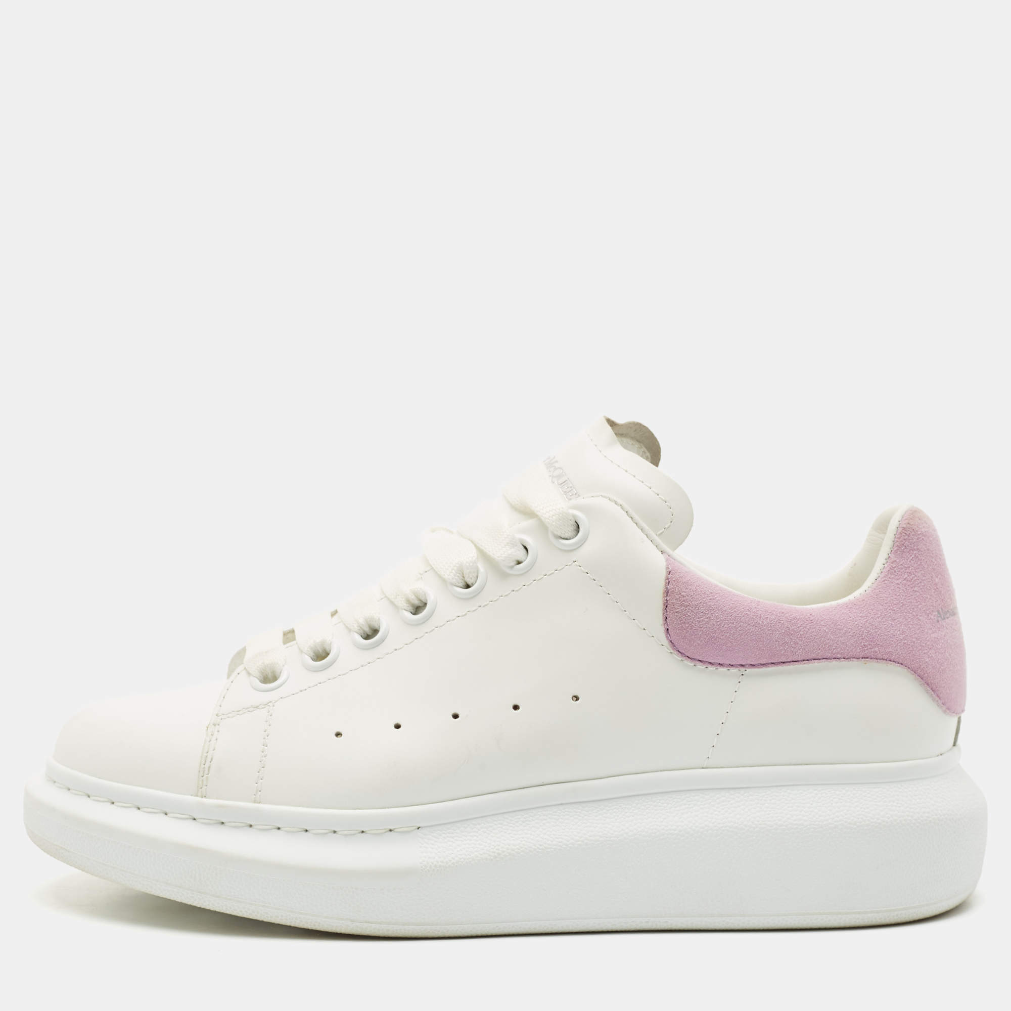 Alexander McQueen White/Purple Leather and Suede Oversized Sneakers Size 39