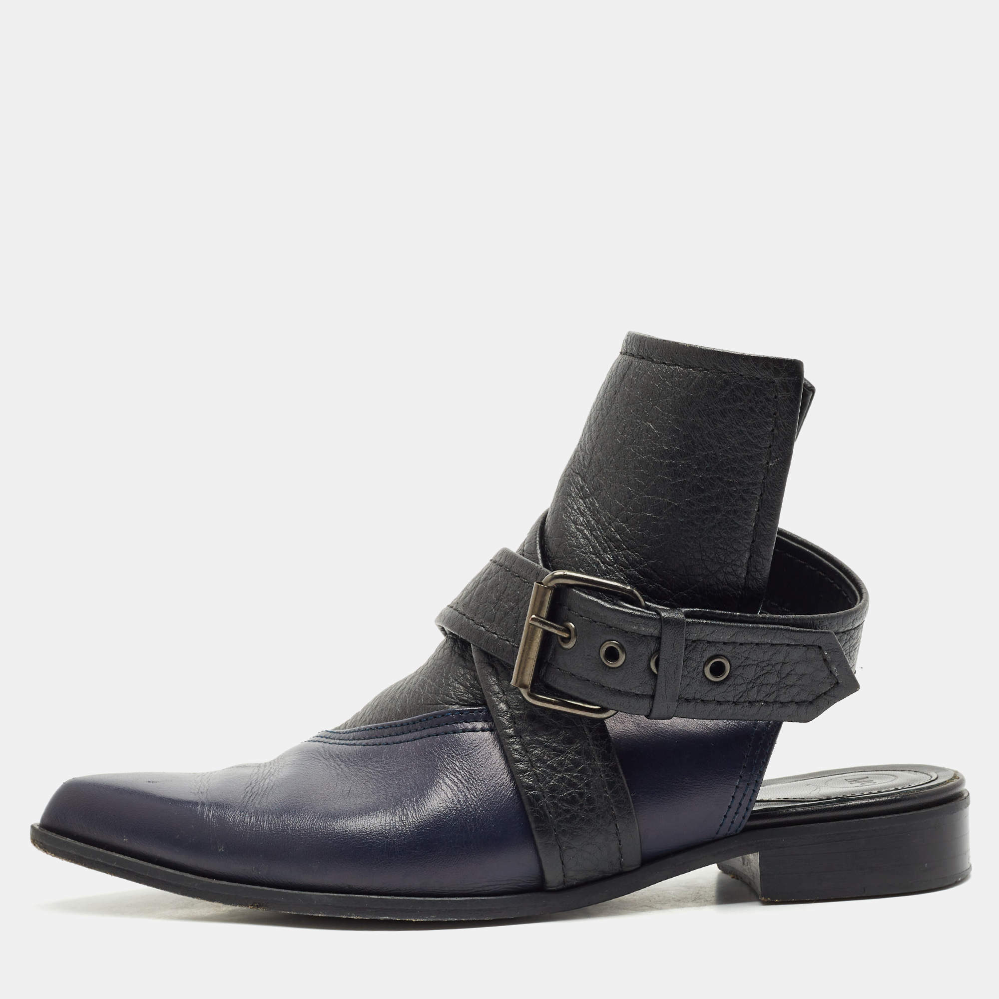 Alexander McQueen Black/Blue Leather Grace Ankle Length Boots Size 38