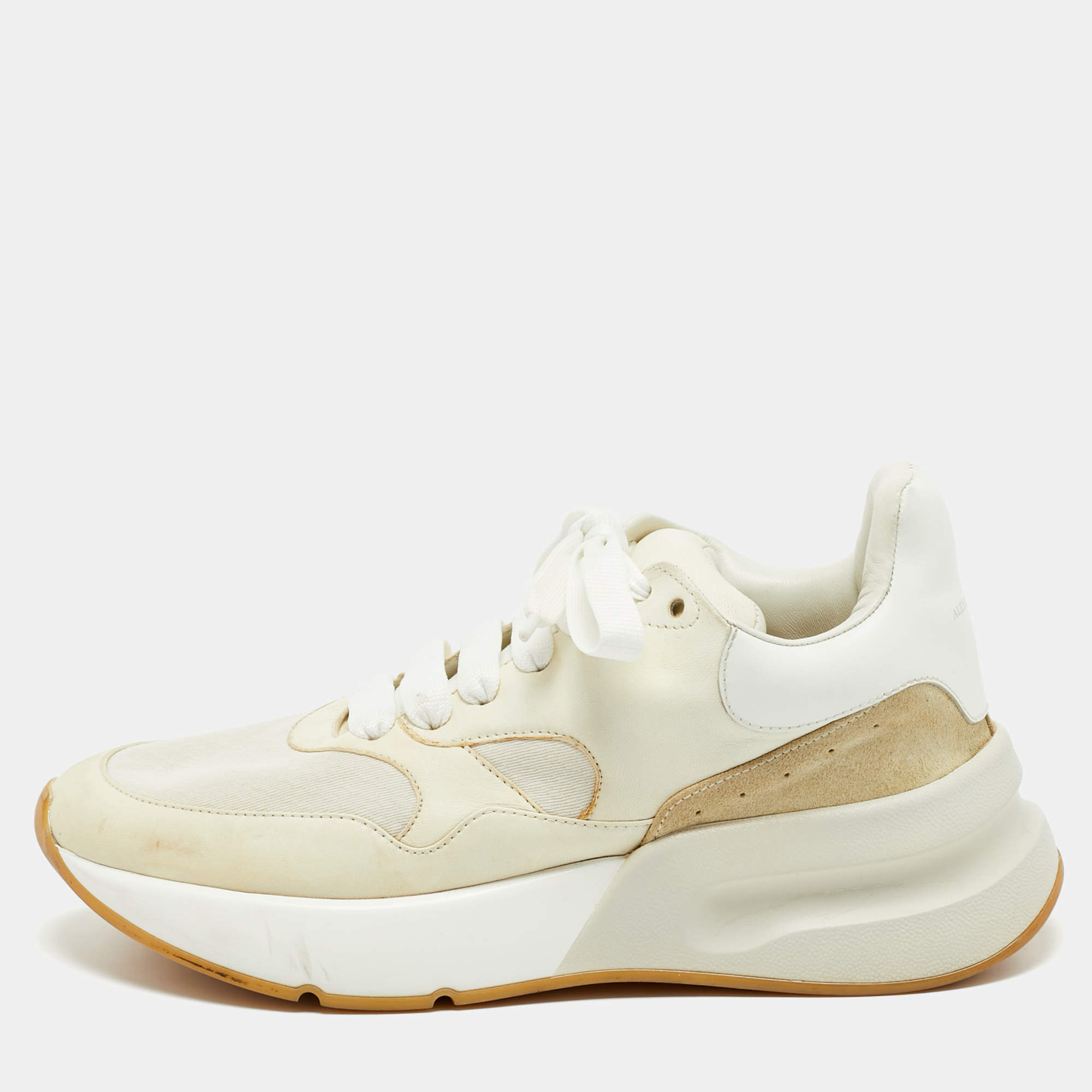 Alexander McQueen Cream/Off White Leather and Fabric Oversized Runner Sneakers Size 40
