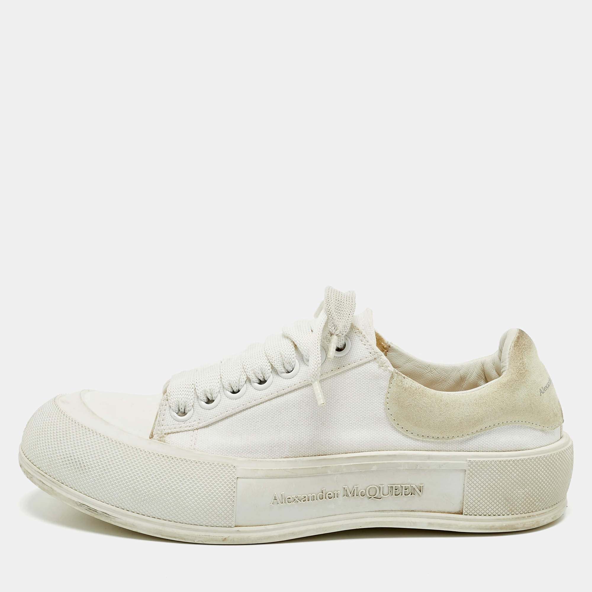 Pre Owned Alexander McQueen White Canvas and Rubber Tread Slick Sneakers Size 40